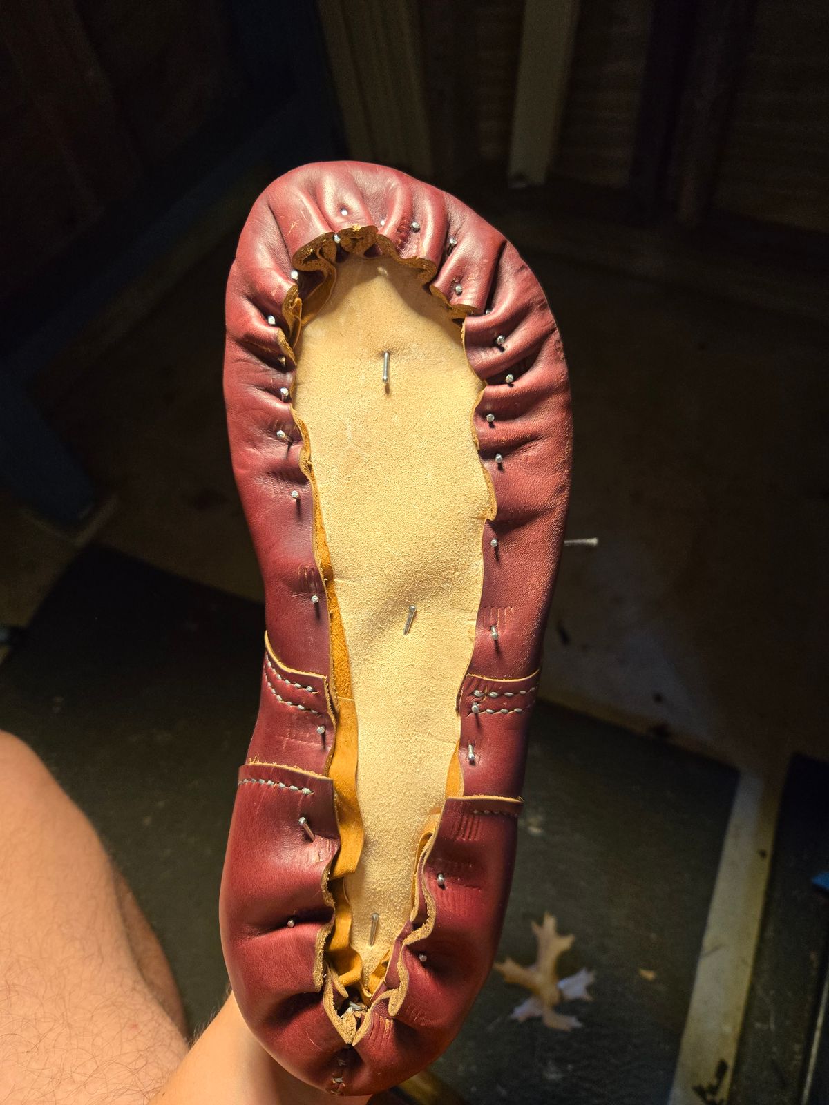 Photo by Amess923 on May 15, 2025 of the Self-Made Barefoot Boot in Horween Burgundy Chromexcel.