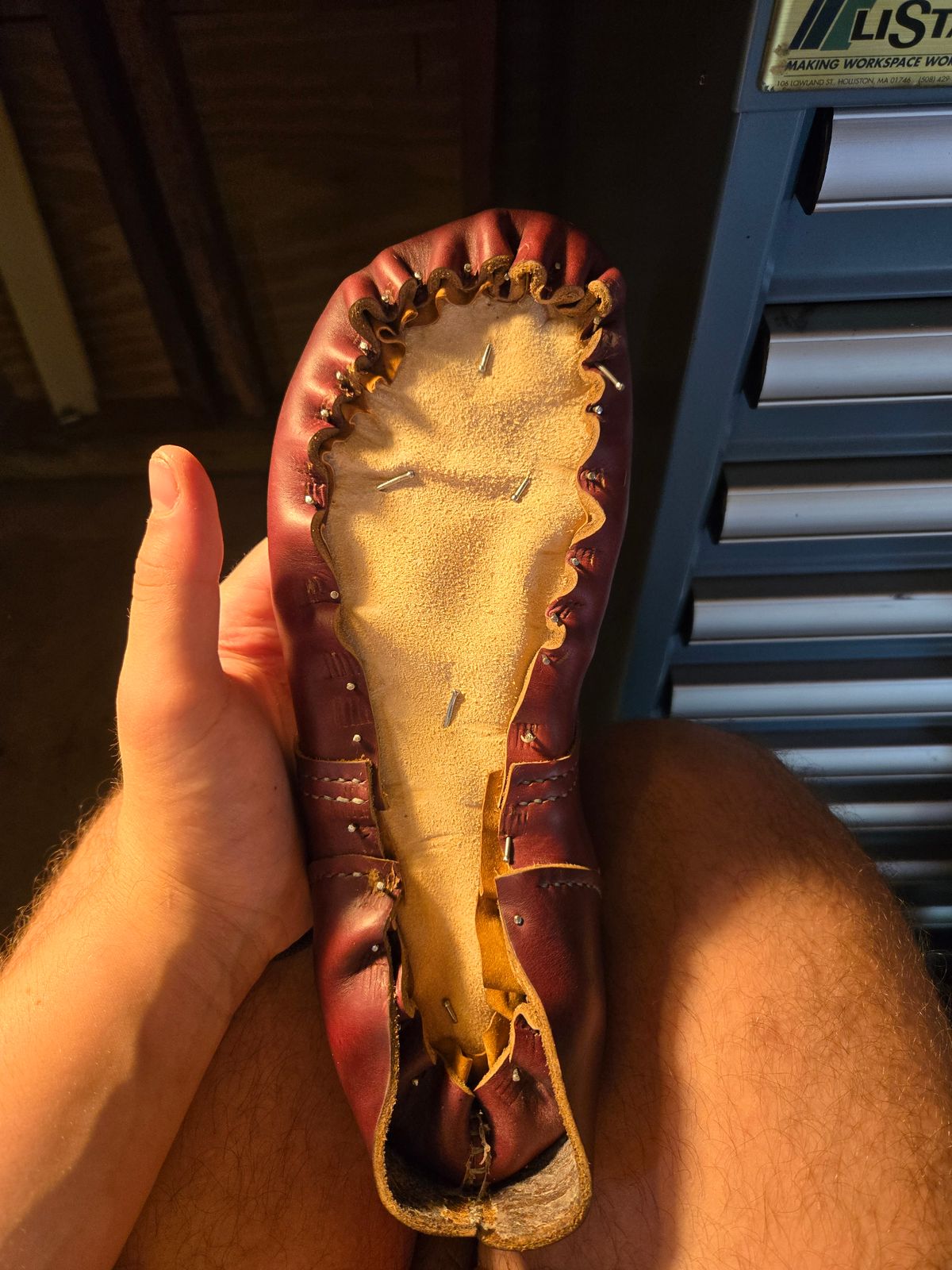 Photo by Amess923 on May 15, 2025 of the Self-Made Barefoot Boot in Horween Burgundy Chromexcel.