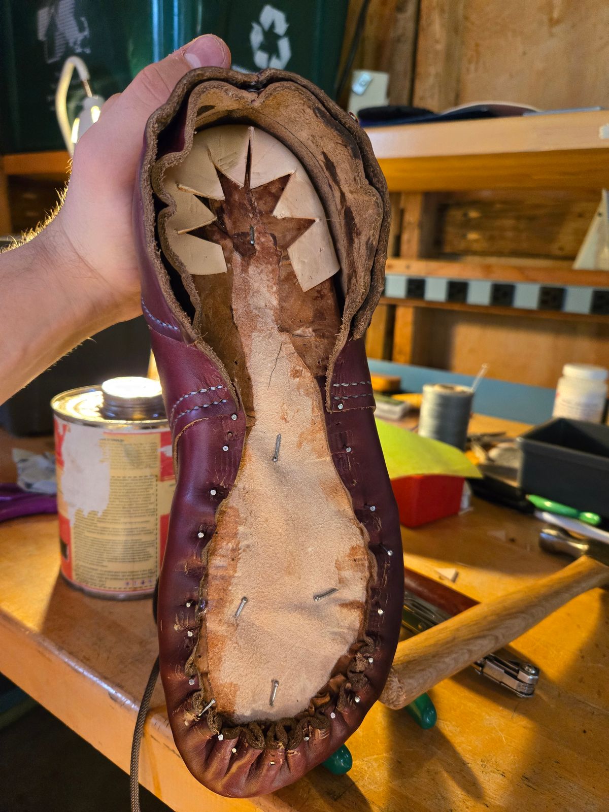 Photo by Amess923 on May 17, 2025 of the Self-Made Barefoot Boot in Horween Burgundy Chromexcel.