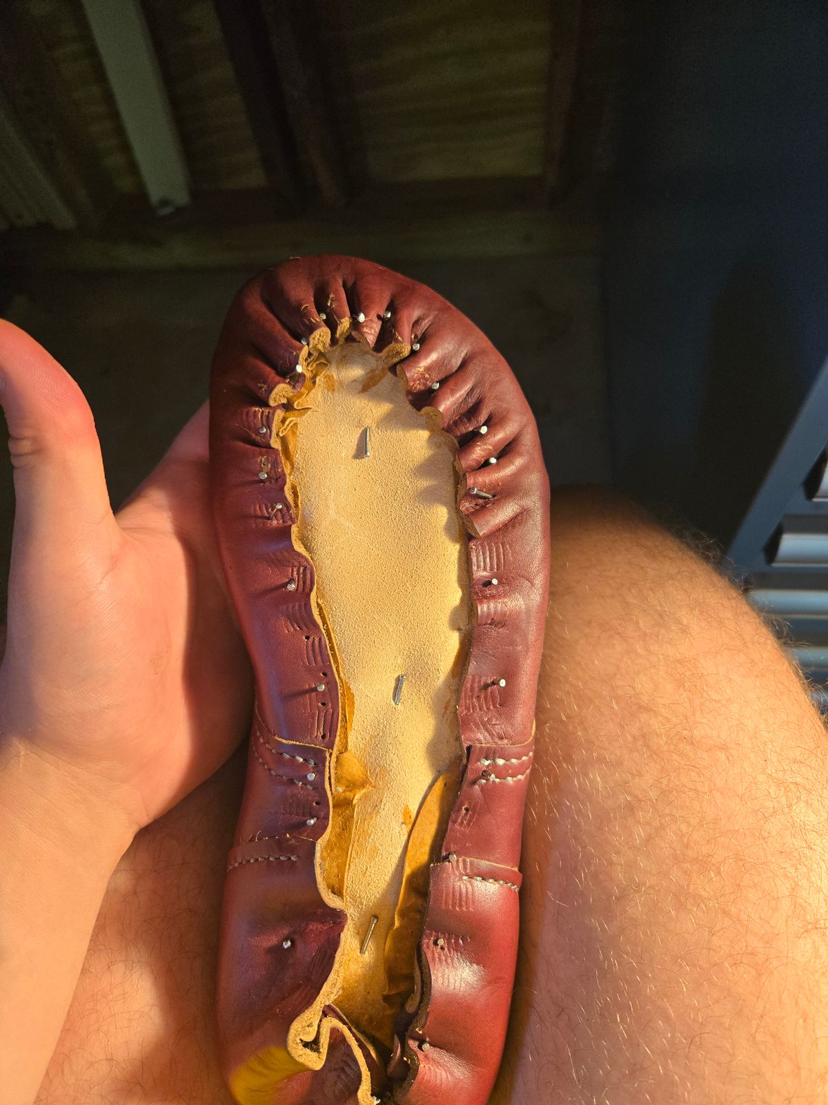Photo by Amess923 on May 17, 2025 of the Self-Made Barefoot Boot in Horween Burgundy Chromexcel.