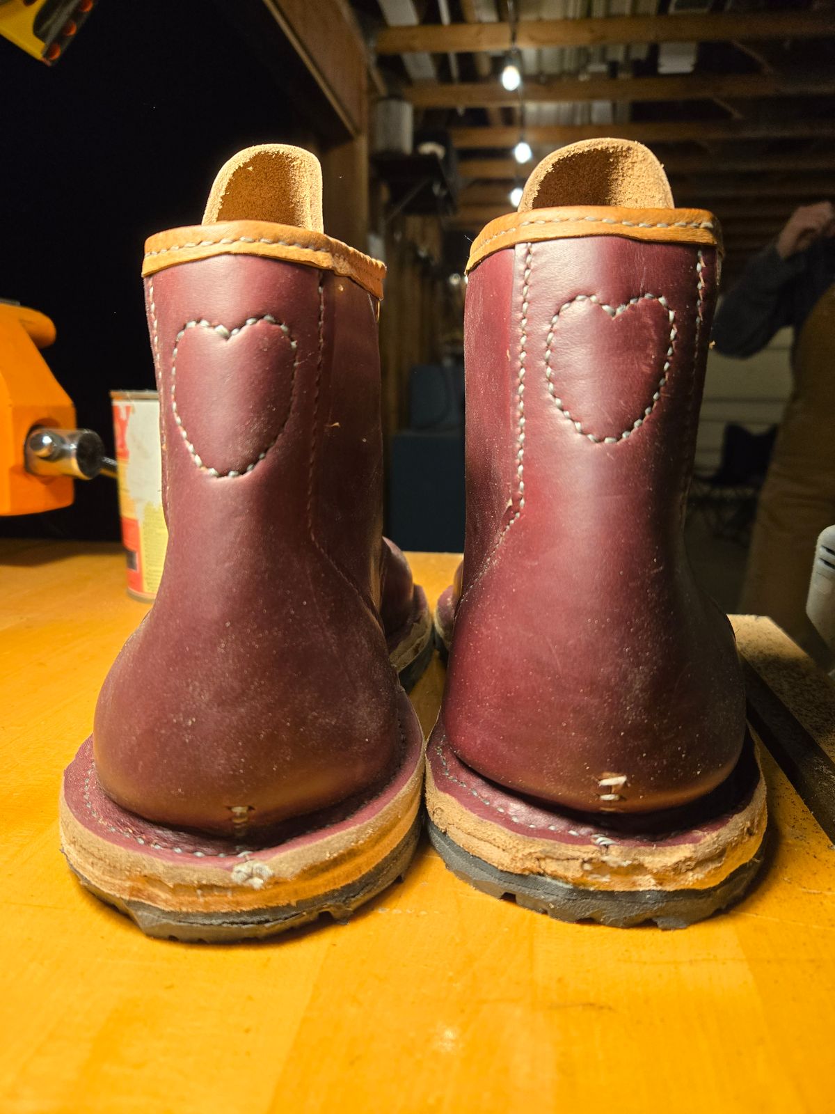 Photo by Amess923 on May 21, 2025 of the Self-Made Barefoot Boot in Horween Burgundy Chromexcel.