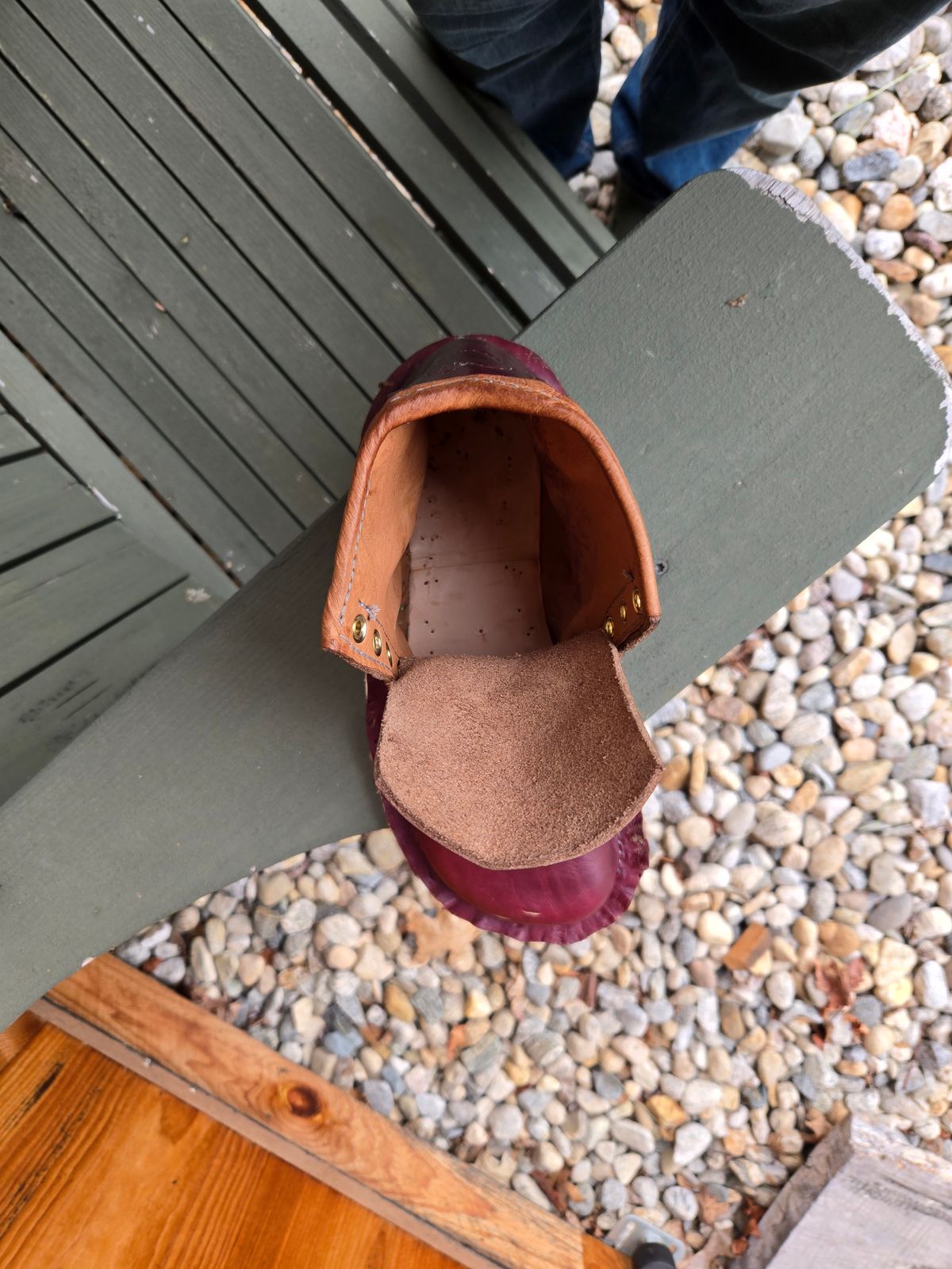 Photo by Amess923 on May 19, 2025 of the Self-Made Barefoot Boot in Horween Burgundy Chromexcel.