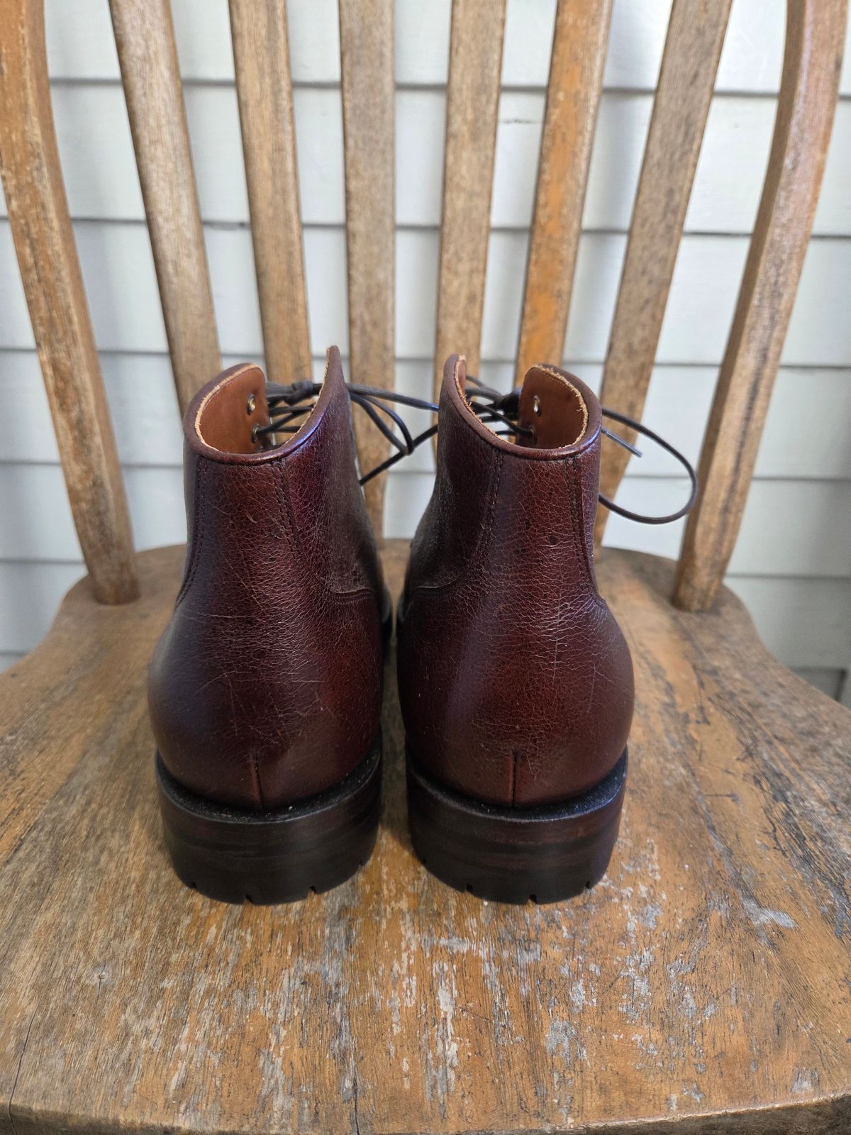 Photo by philosophersboots on October 1, 2025 of the Grant Stone Garrison Boot in C.F. Stead Crimson Classic Kudu.