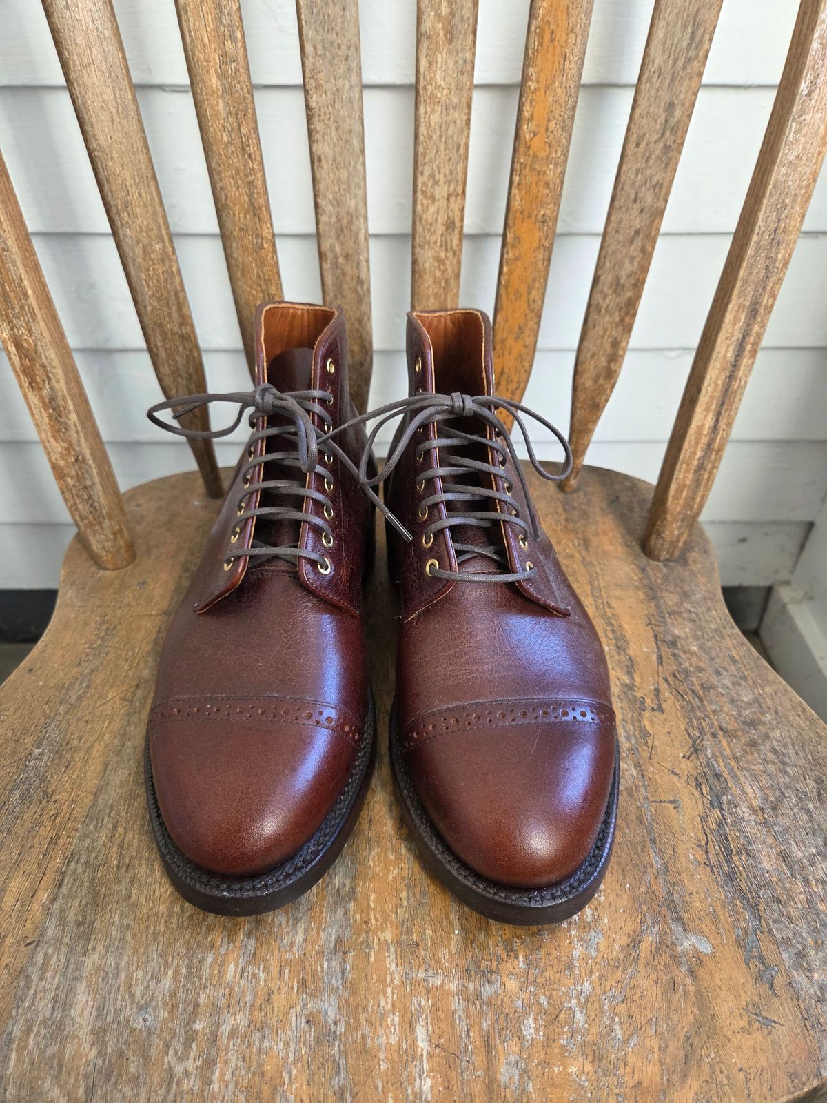 Photo by philosophersboots on October 1, 2025 of the Grant Stone Garrison Boot in C.F. Stead Crimson Classic Kudu.