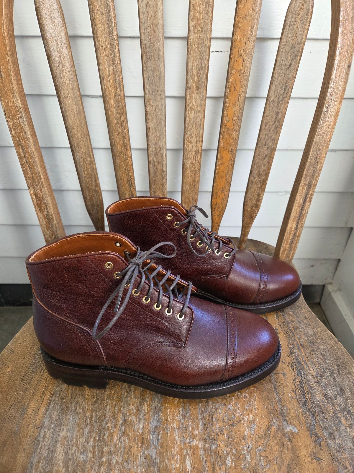 Photo by philosophersboots on October 1, 2025 of the Grant Stone Garrison Boot in C.F. Stead Crimson Classic Kudu.