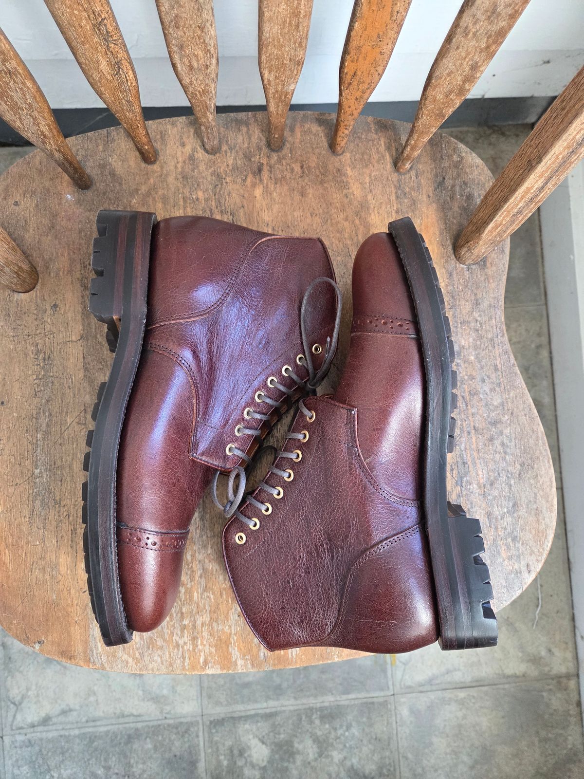 Photo by philosophersboots on October 1, 2025 of the Grant Stone Garrison Boot in C.F. Stead Crimson Classic Kudu.