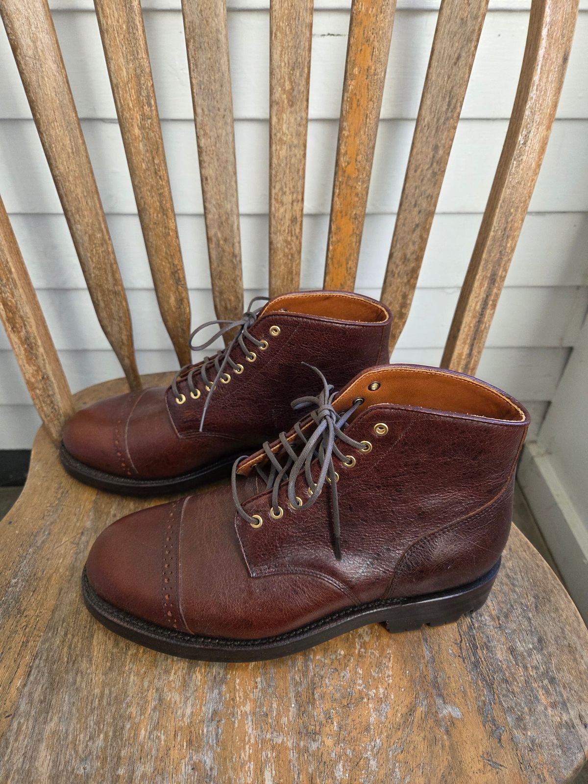 Photo by philosophersboots on October 1, 2025 of the Grant Stone Garrison Boot in C.F. Stead Crimson Classic Kudu.