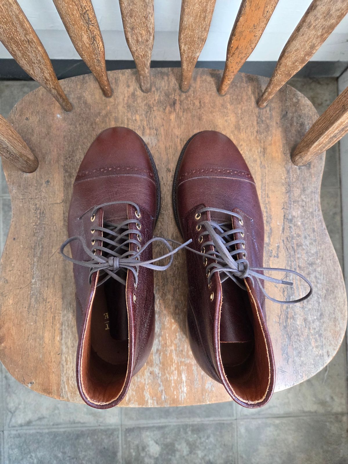 Photo by philosophersboots on October 1, 2025 of the Grant Stone Garrison Boot in C.F. Stead Crimson Classic Kudu.