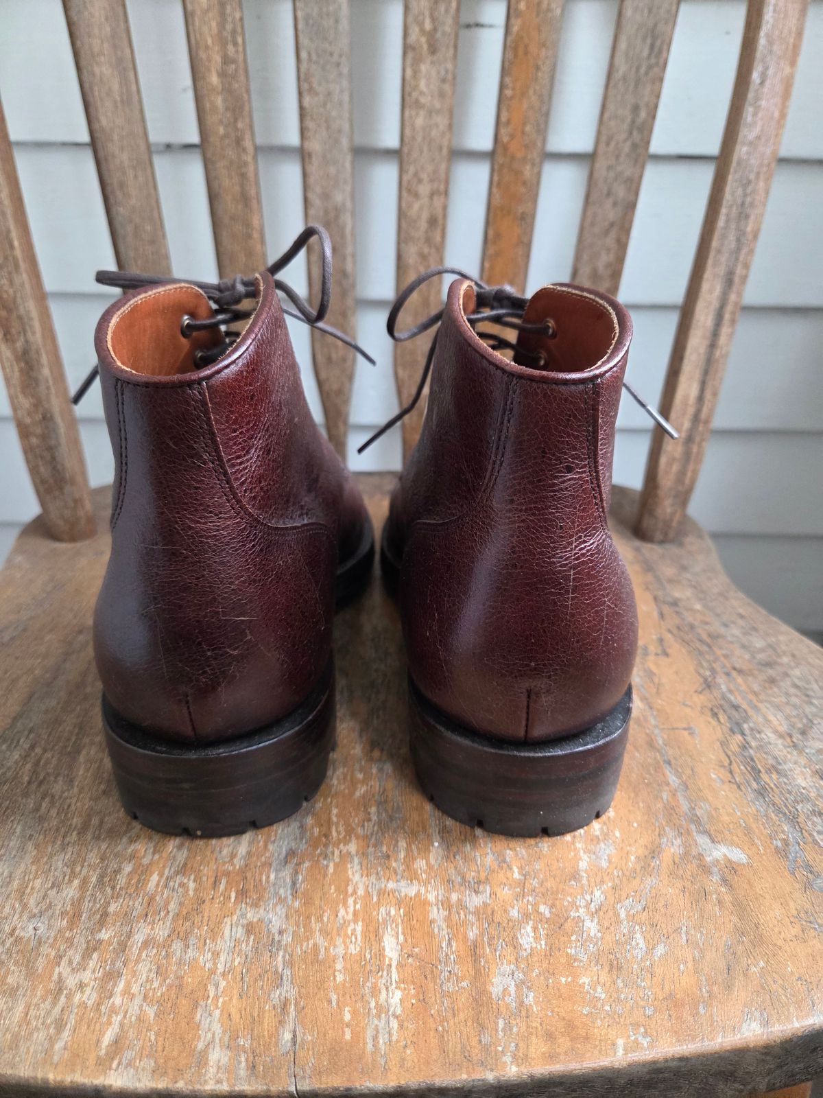 Photo by philosophersboots on November 5, 2025 of the Grant Stone Garrison Boot in C.F. Stead Crimson Classic Kudu.