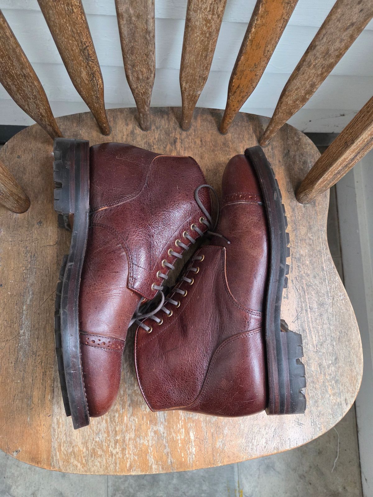 Photo by philosophersboots on November 5, 2025 of the Grant Stone Garrison Boot in C.F. Stead Crimson Classic Kudu.
