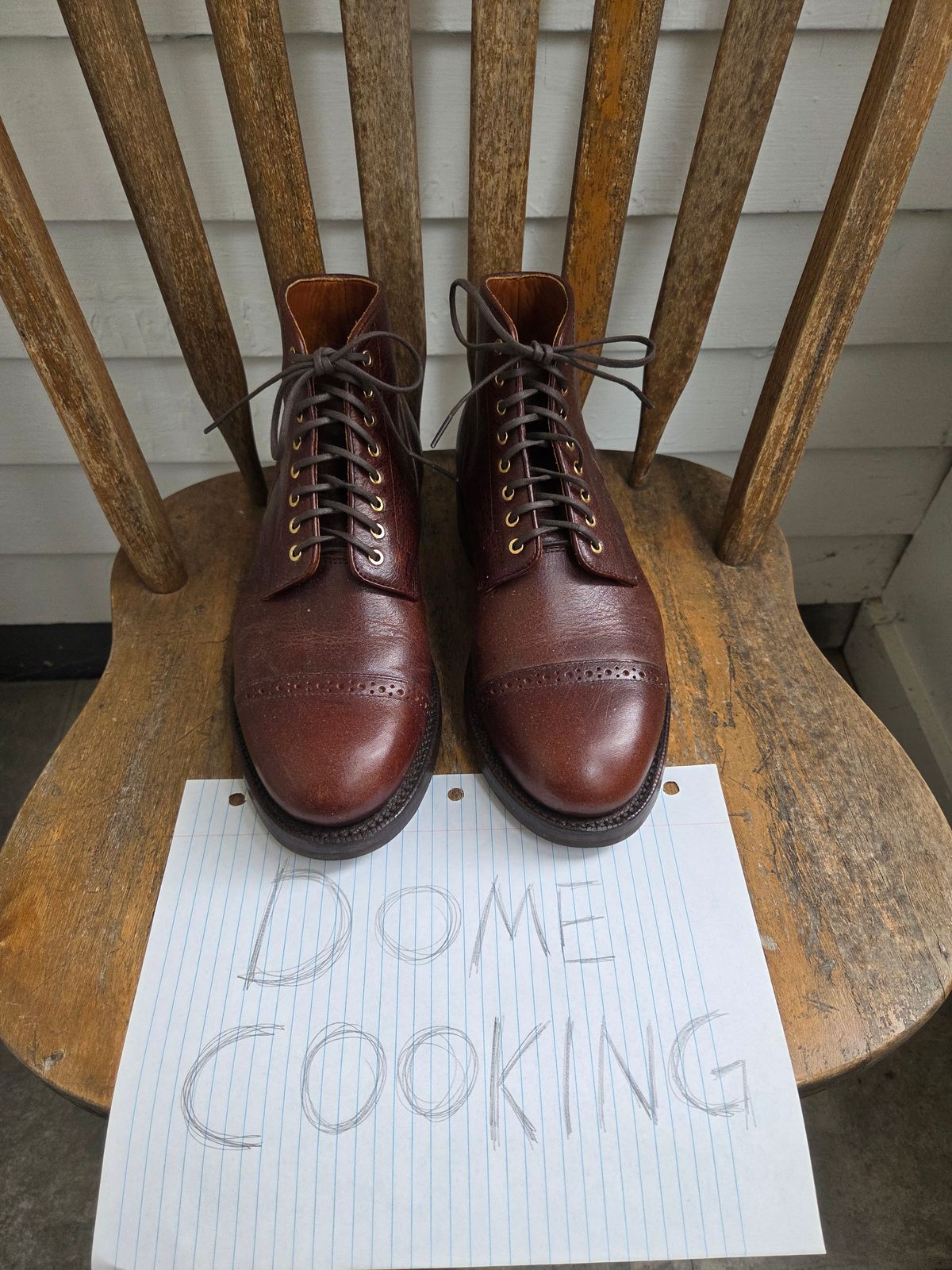 Photo by philosophersboots on November 5, 2025 of the Grant Stone Garrison Boot in C.F. Stead Crimson Classic Kudu.