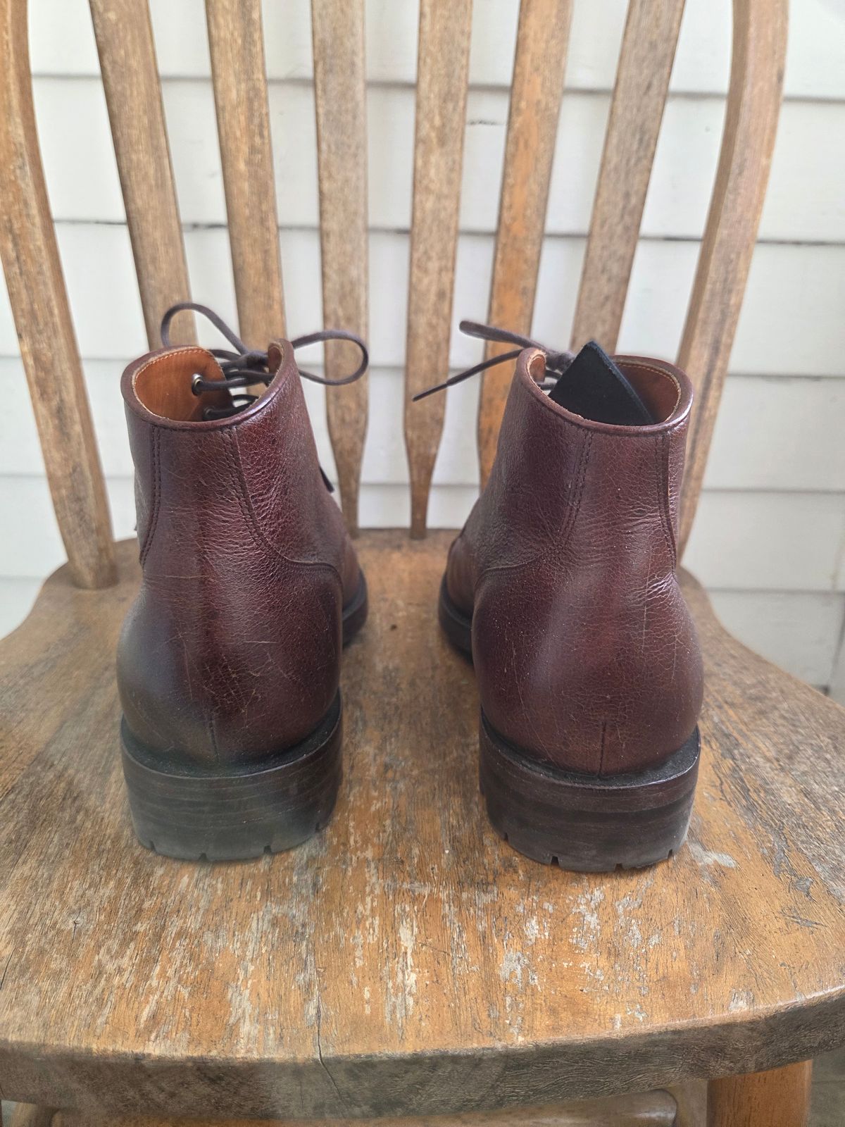 Photo by philosophersboots on January 5, 2026 of the Grant Stone Garrison Boot in C.F. Stead Crimson Classic Kudu.