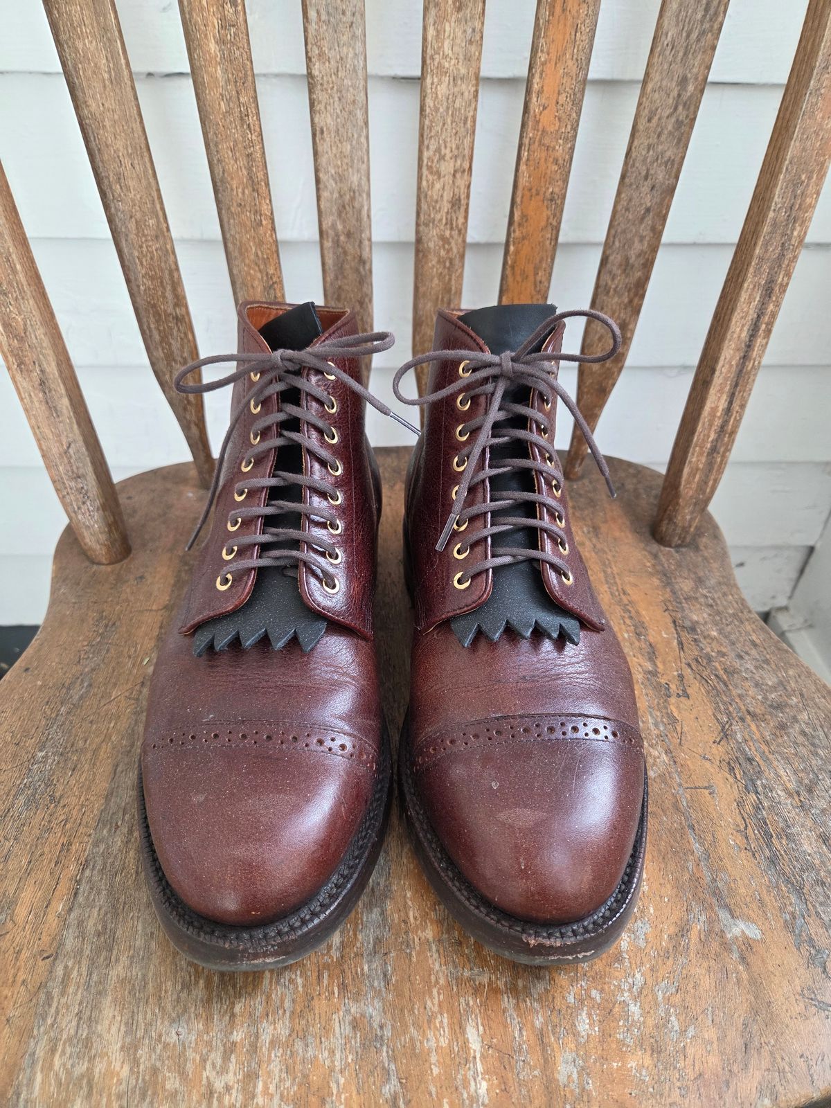 Photo by philosophersboots on January 5, 2026 of the Grant Stone Garrison Boot in C.F. Stead Crimson Classic Kudu.