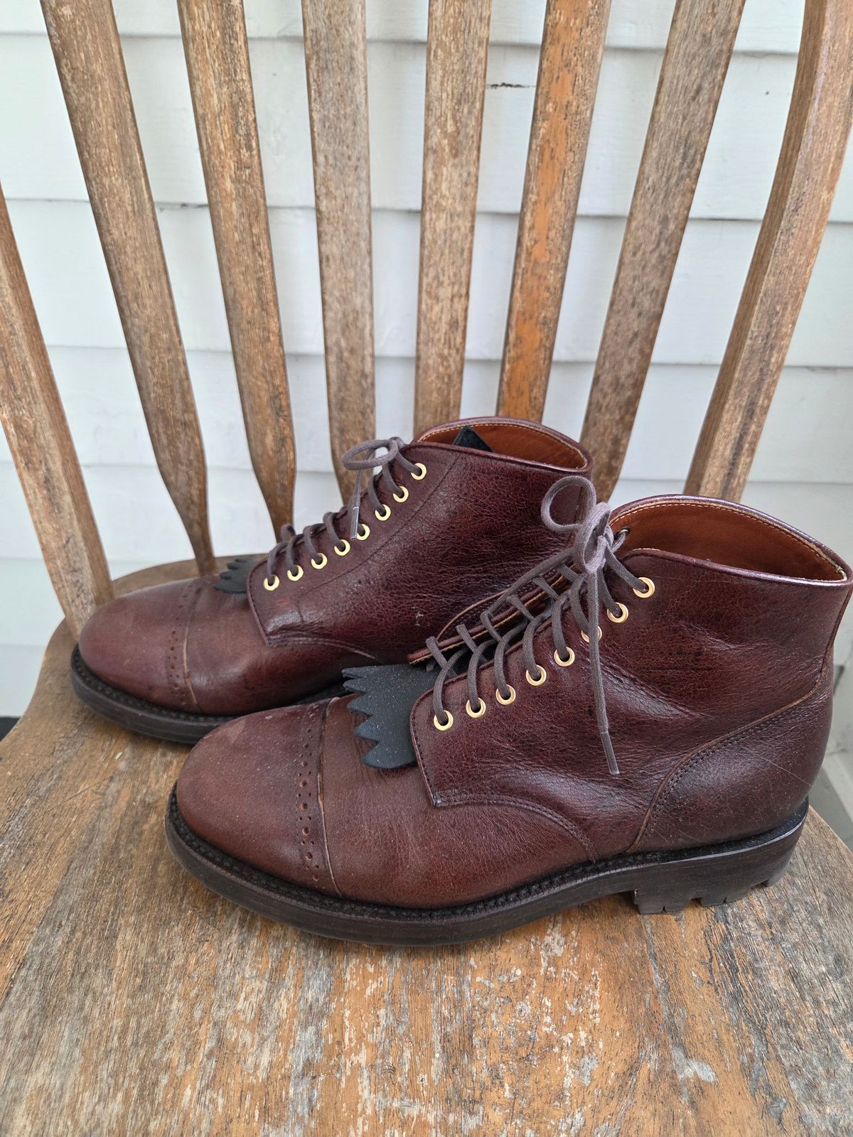 Photo by philosophersboots on January 5, 2026 of the Grant Stone Garrison Boot in C.F. Stead Crimson Classic Kudu.