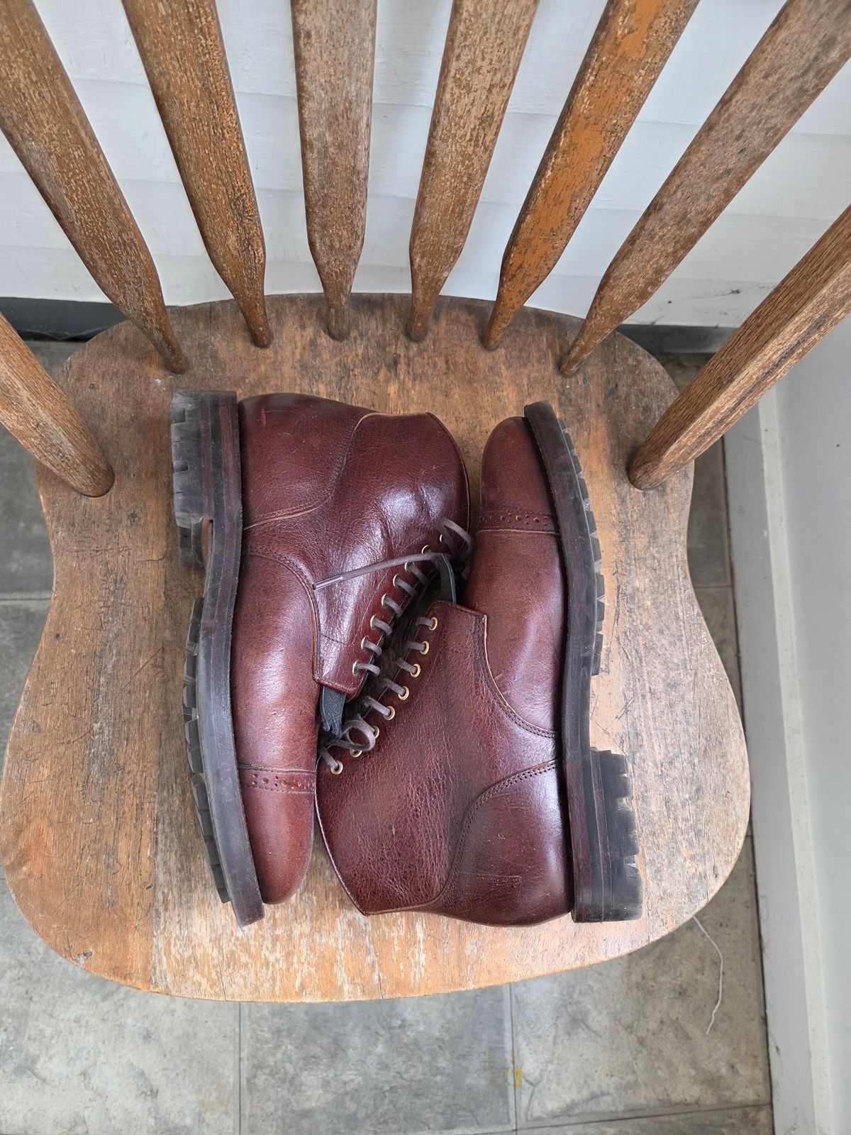 Photo by philosophersboots on January 5, 2026 of the Grant Stone Garrison Boot in C.F. Stead Crimson Classic Kudu.