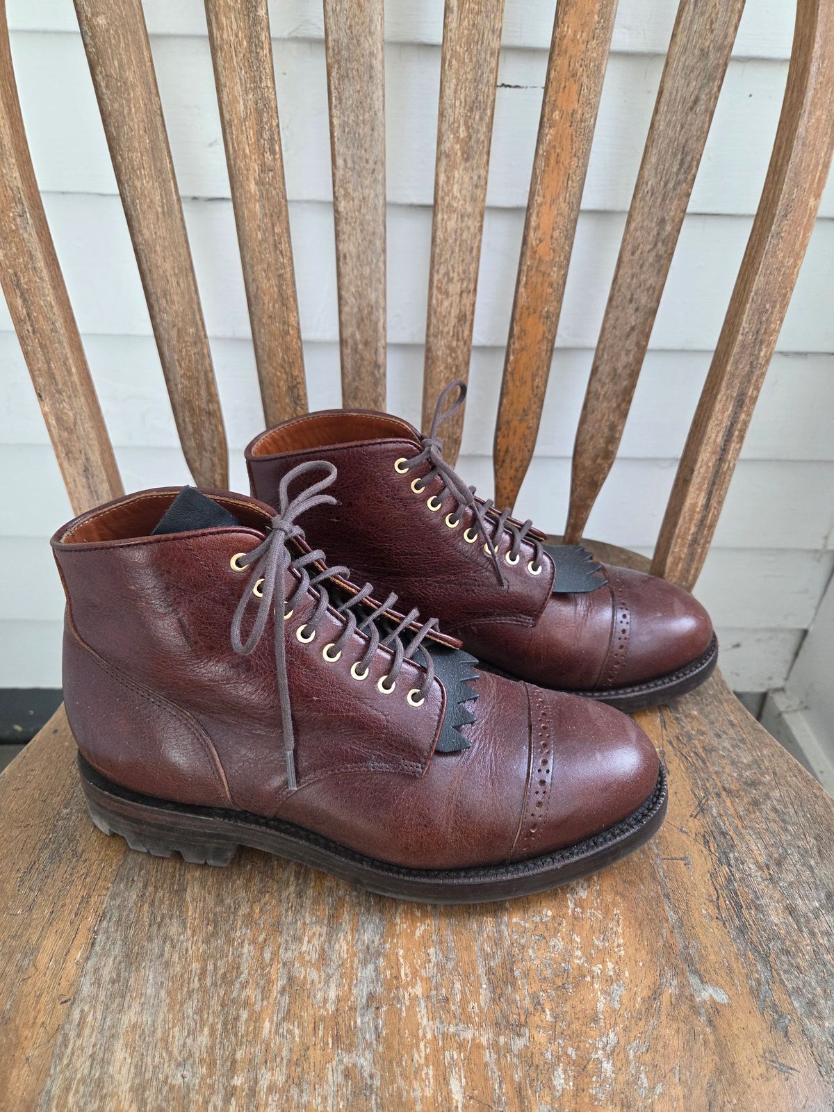 Photo by philosophersboots on January 5, 2026 of the Grant Stone Garrison Boot in C.F. Stead Crimson Classic Kudu.