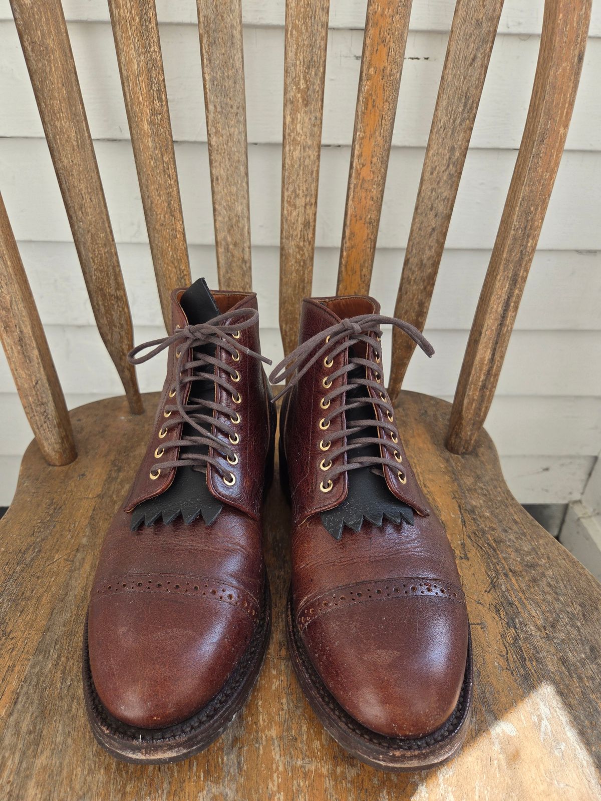 Photo by philosophersboots on February 4, 2026 of the Grant Stone Garrison Boot in C.F. Stead Crimson Classic Kudu.