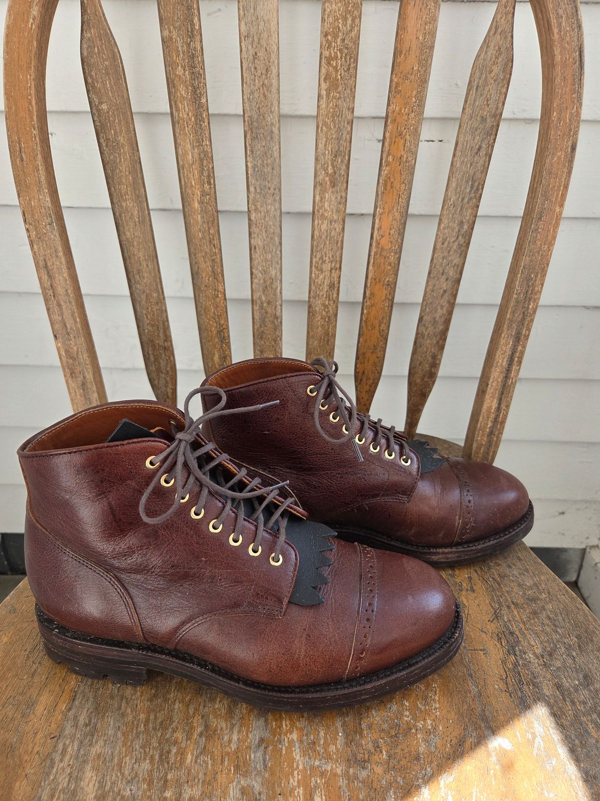 Photo by philosophersboots on February 4, 2026 of the Grant Stone Garrison Boot in C.F. Stead Crimson Classic Kudu.