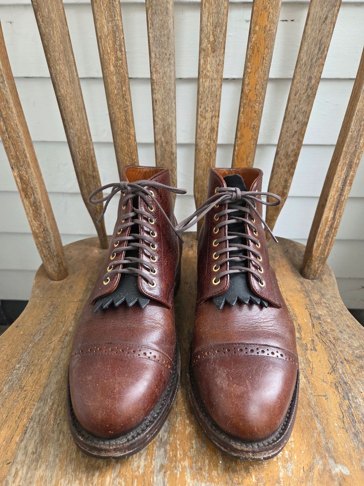 Photo by philosophersboots on March 5, 2026 of the Grant Stone Garrison Boot in C.F. Stead Crimson Classic Kudu.