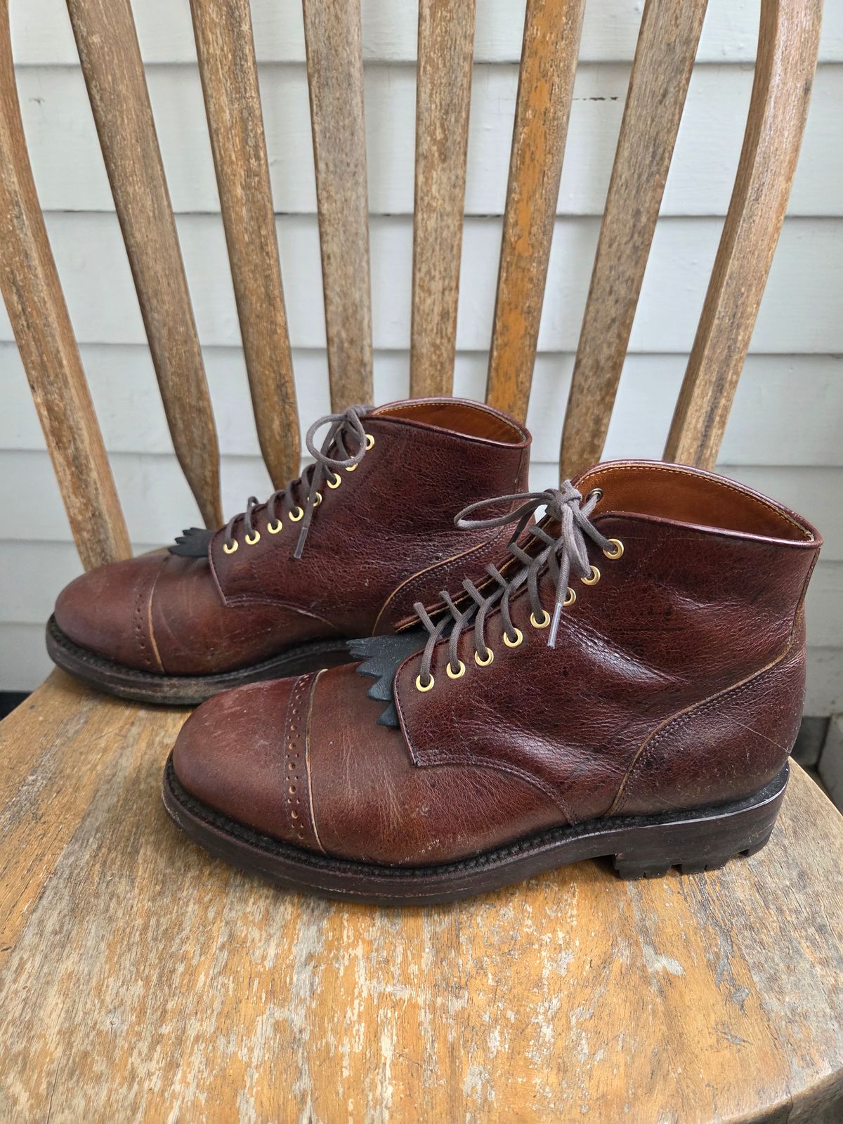 Photo by philosophersboots on March 5, 2026 of the Grant Stone Garrison Boot in C.F. Stead Crimson Classic Kudu.