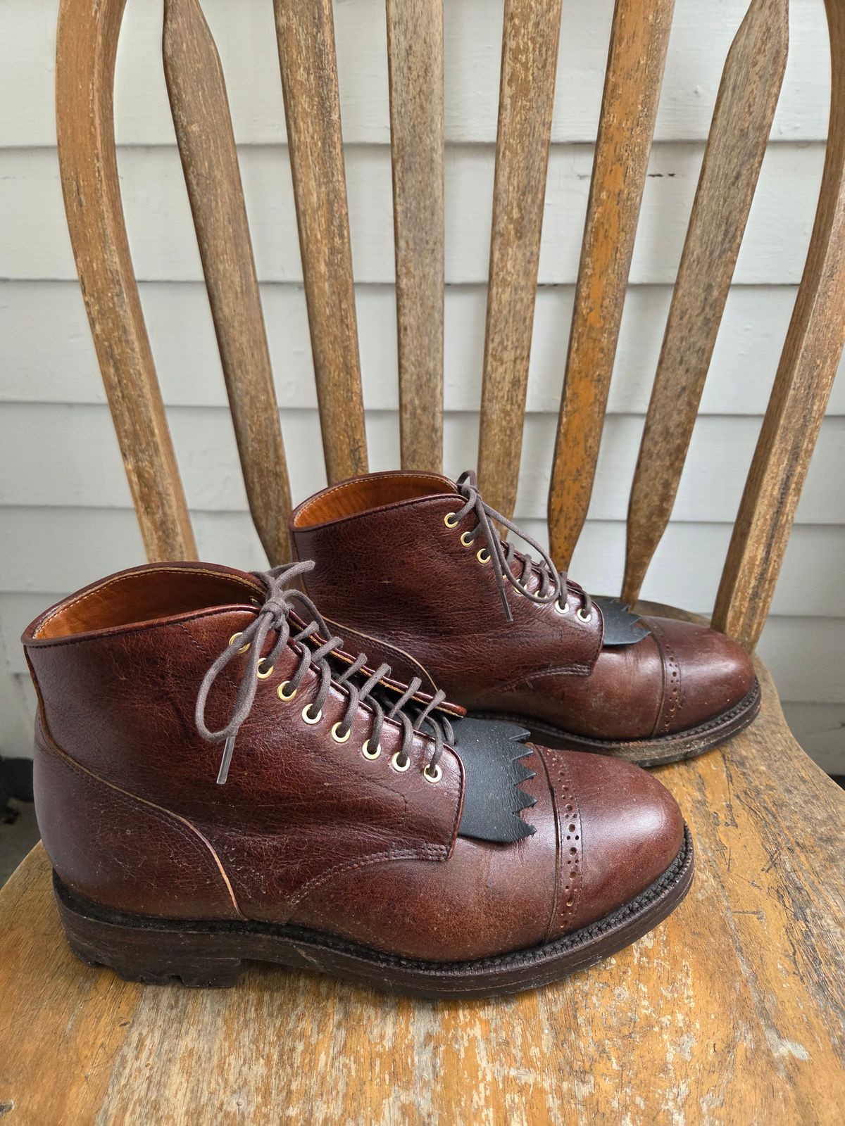 Photo by philosophersboots on March 5, 2026 of the Grant Stone Garrison Boot in C.F. Stead Crimson Classic Kudu.