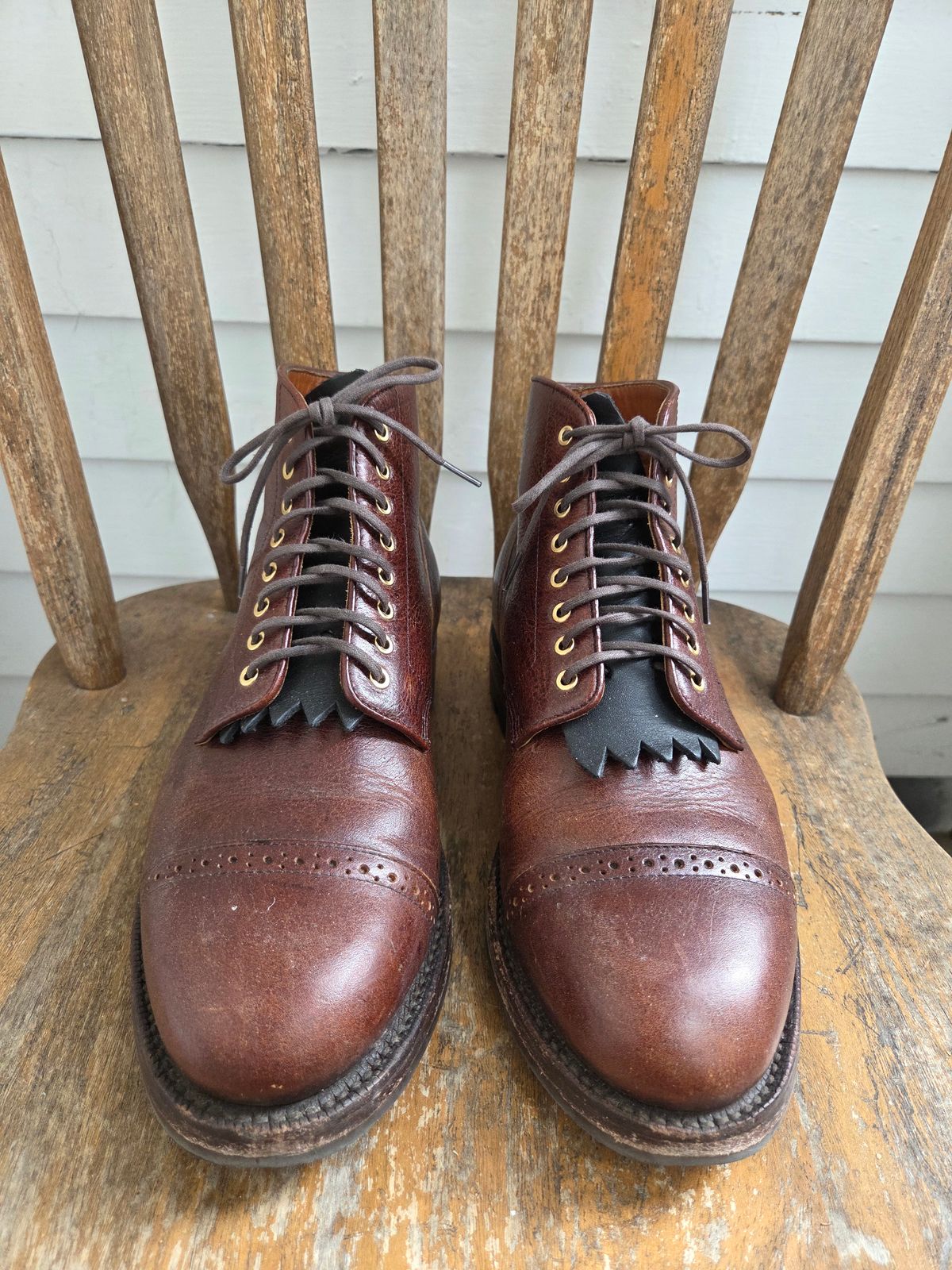 Photo by philosophersboots on April 1, 2026 of the Grant Stone Garrison Boot in C.F. Stead Crimson Classic Kudu.