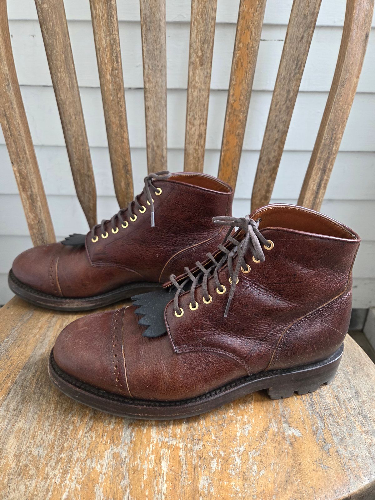 Photo by philosophersboots on April 1, 2026 of the Grant Stone Garrison Boot in C.F. Stead Crimson Classic Kudu.