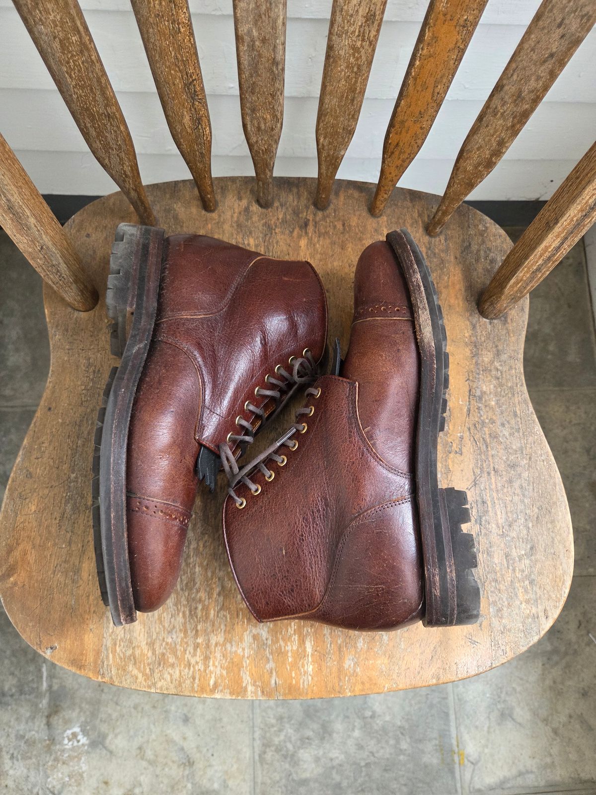 Photo by philosophersboots on April 1, 2026 of the Grant Stone Garrison Boot in C.F. Stead Crimson Classic Kudu.