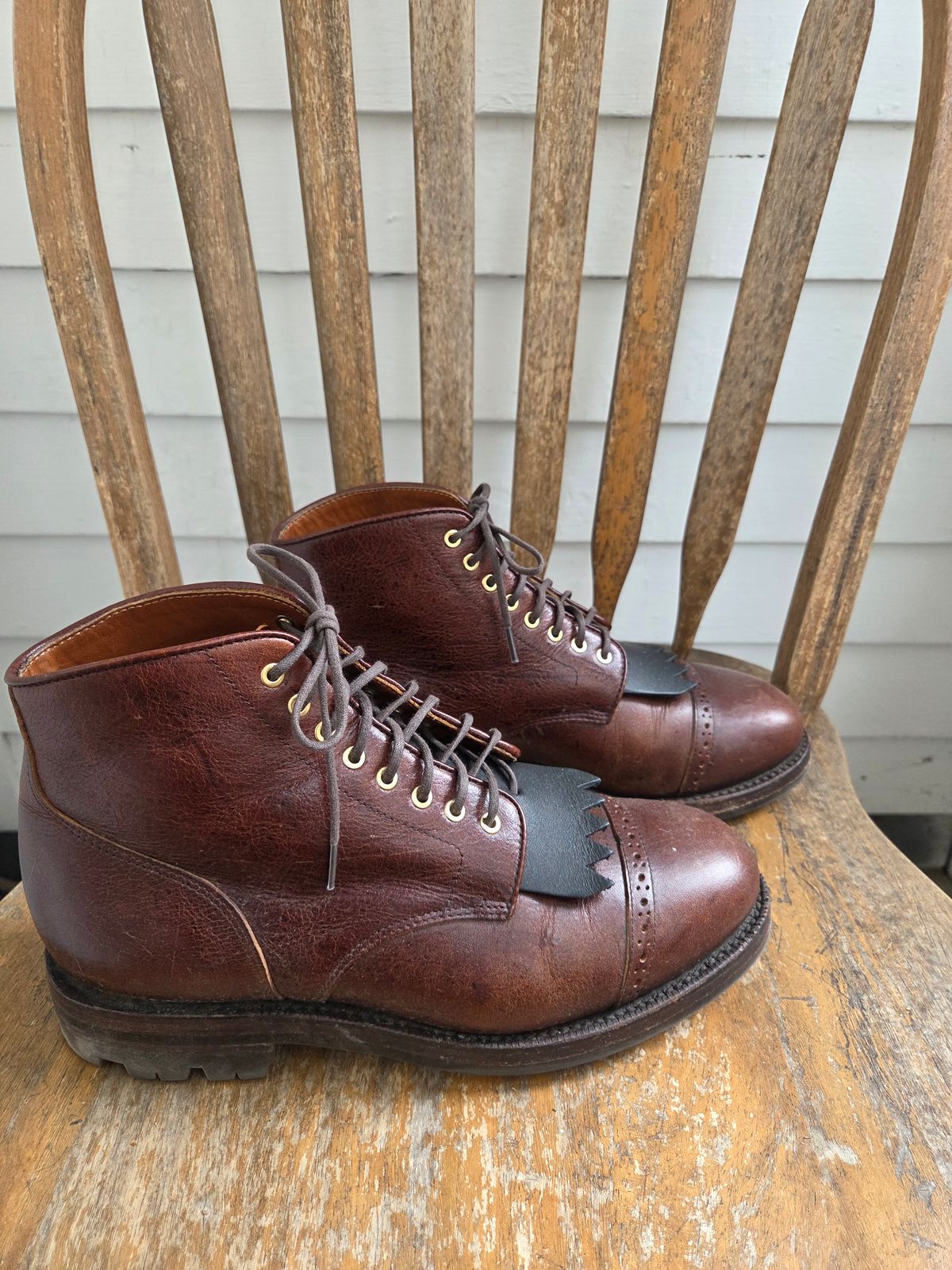 Photo by philosophersboots on April 1, 2026 of the Grant Stone Garrison Boot in C.F. Stead Crimson Classic Kudu.