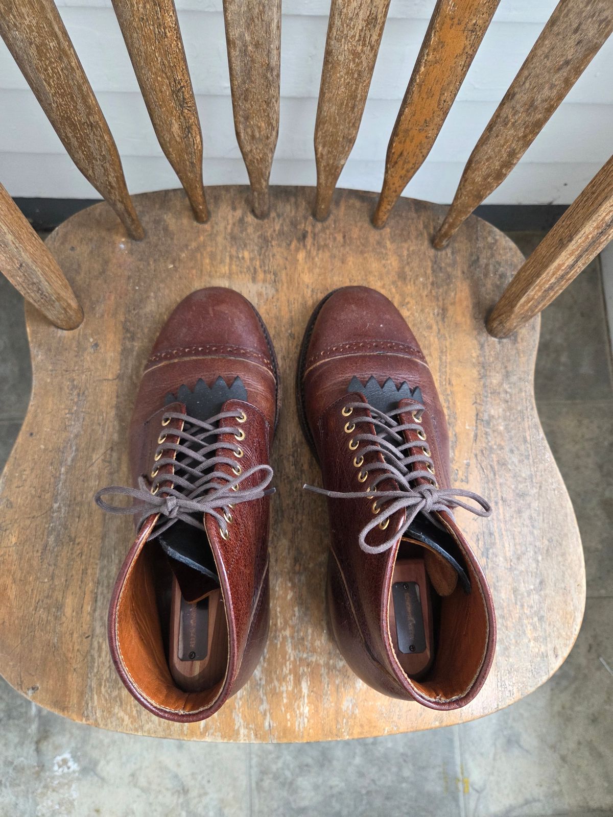 Photo by philosophersboots on April 1, 2026 of the Grant Stone Garrison Boot in C.F. Stead Crimson Classic Kudu.