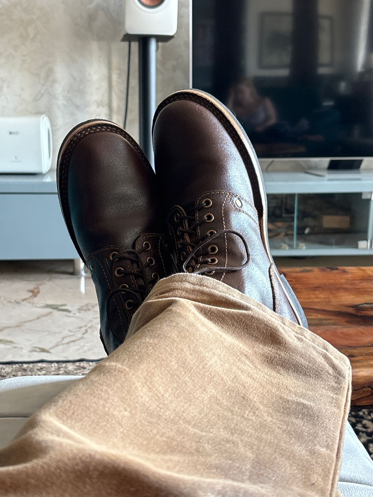 Photo by heritagefanatic on March 14, 2025 of the Craft & Glory Prototype Service Boot in Horween Cinnamon Waxed Flesh.