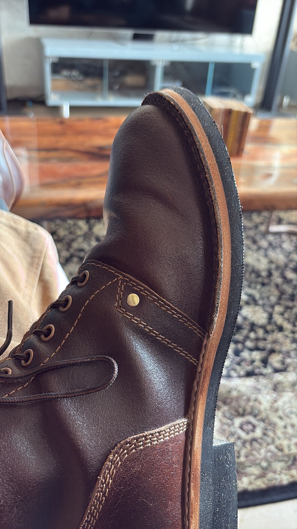 Photo by heritagefanatic on March 14, 2025 of the Craft & Glory Prototype Service Boot in Horween Cinnamon Waxed Flesh.