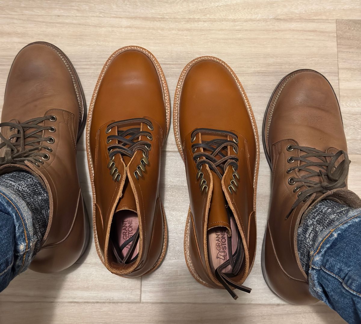 Photo by Pedro on December 18, 2024 of the Grant Stone Diesel Boot in Badalassi Carlo Saddle Tan Minerva.