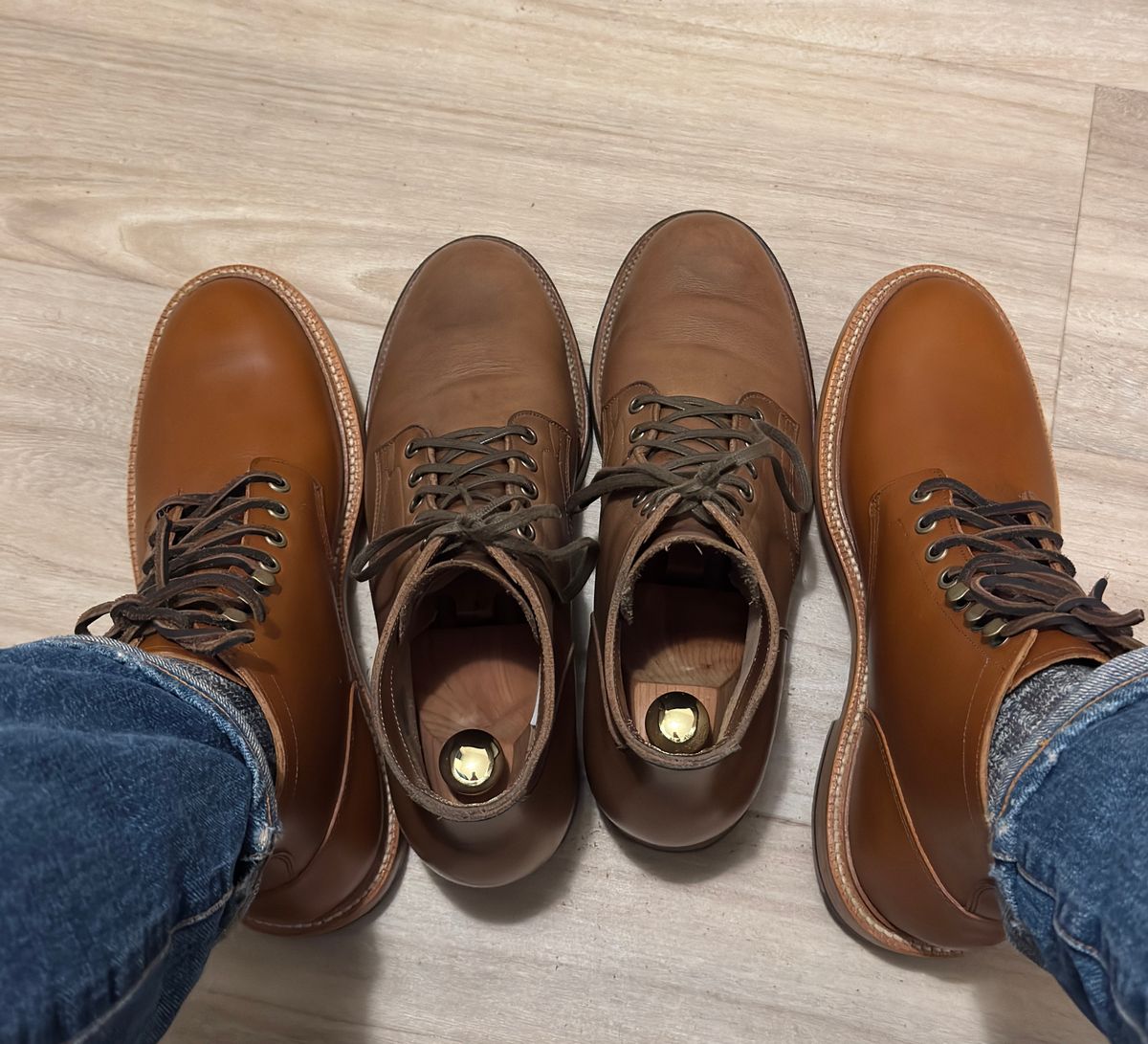 Photo by Pedro on December 18, 2024 of the Grant Stone Diesel Boot in Badalassi Carlo Saddle Tan Minerva.