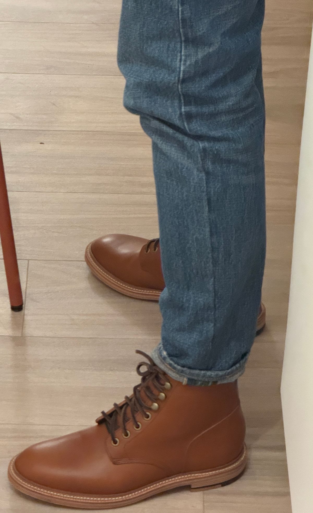 Photo by Pedro on December 18, 2024 of the Grant Stone Diesel Boot in Badalassi Carlo Saddle Tan Minerva.