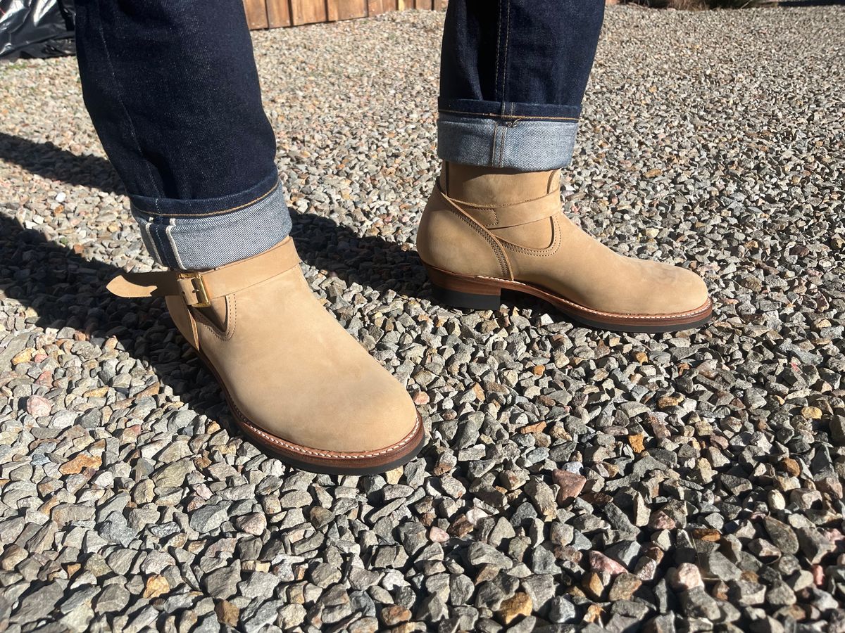 Photo by MrStudabaker on November 22, 2025 of the Attractions BILTBUCK Lot.329 Engineer Boots in Sand Beige Nubuck.