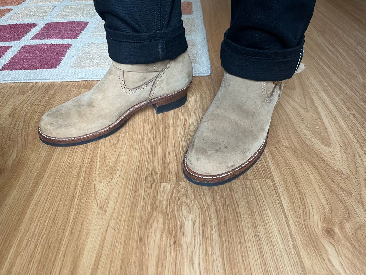 Photo by MrStudabaker on April 19, 2026 of the Attractions BILTBUCK Lot.329 Engineer Boots in Sand Beige Nubuck.