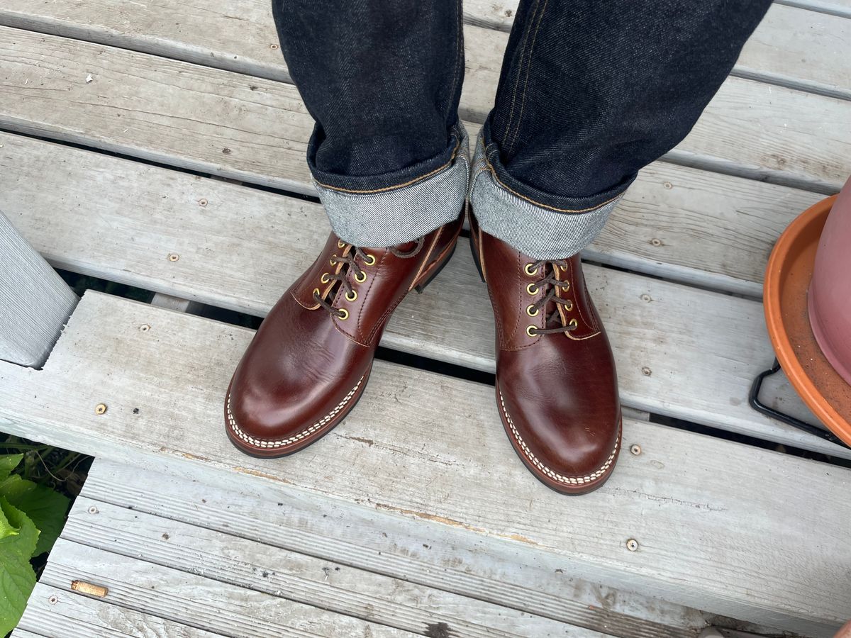 Photo by MrStudabaker on August 15, 2025 of the John Lofgren Steel Gang Boots in Dark Brown Shinki Horsebutt.