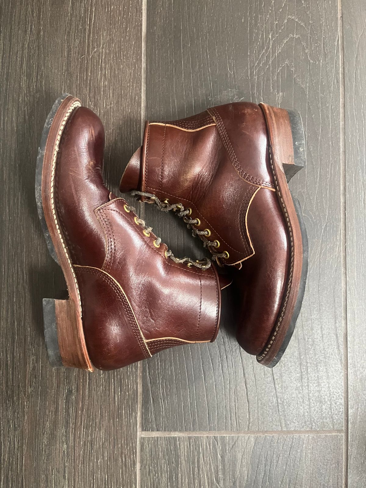Photo by MrStudabaker on October 3, 2025 of the John Lofgren Steel Gang Boots in Dark Brown Shinki Horsebutt.
