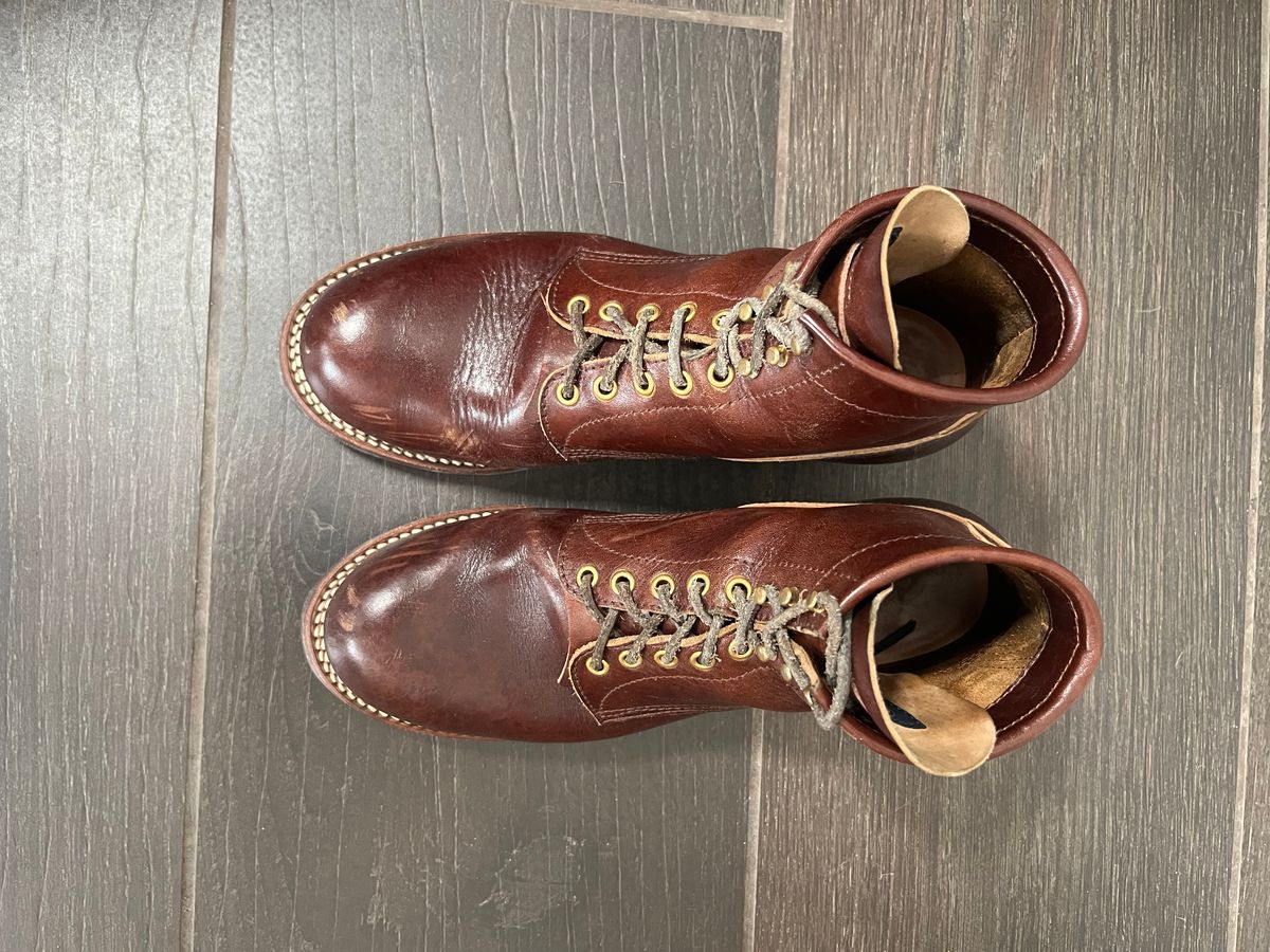 Photo by MrStudabaker on October 3, 2025 of the John Lofgren Steel Gang Boots in Dark Brown Shinki Horsebutt.