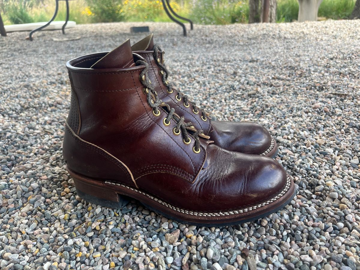 Photo by MrStudabaker on October 3, 2025 of the John Lofgren Steel Gang Boots in Dark Brown Shinki Horsebutt.