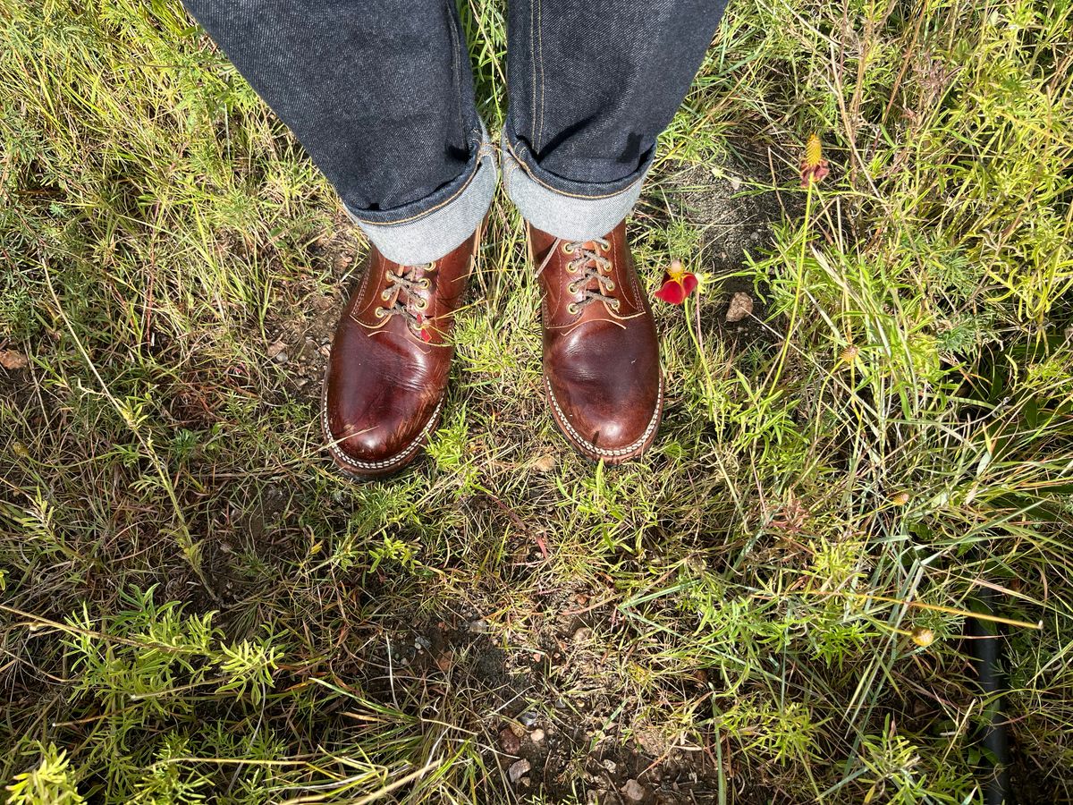 Photo by MrStudabaker on October 13, 2025 of the John Lofgren Steel Gang Boots in Dark Brown Shinki Horsebutt.