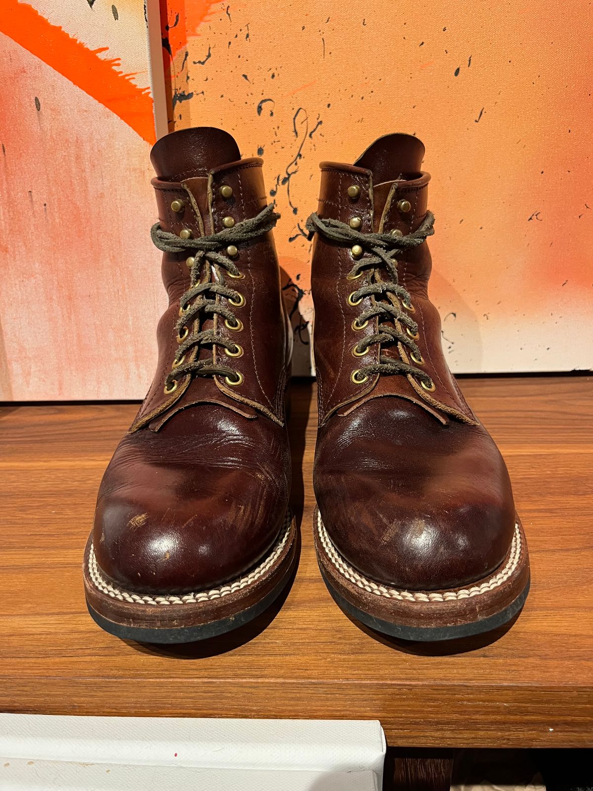 Photo by MrStudabaker on December 6, 2025 of the John Lofgren Steel Gang Boots in Dark Brown Shinki Horsebutt.