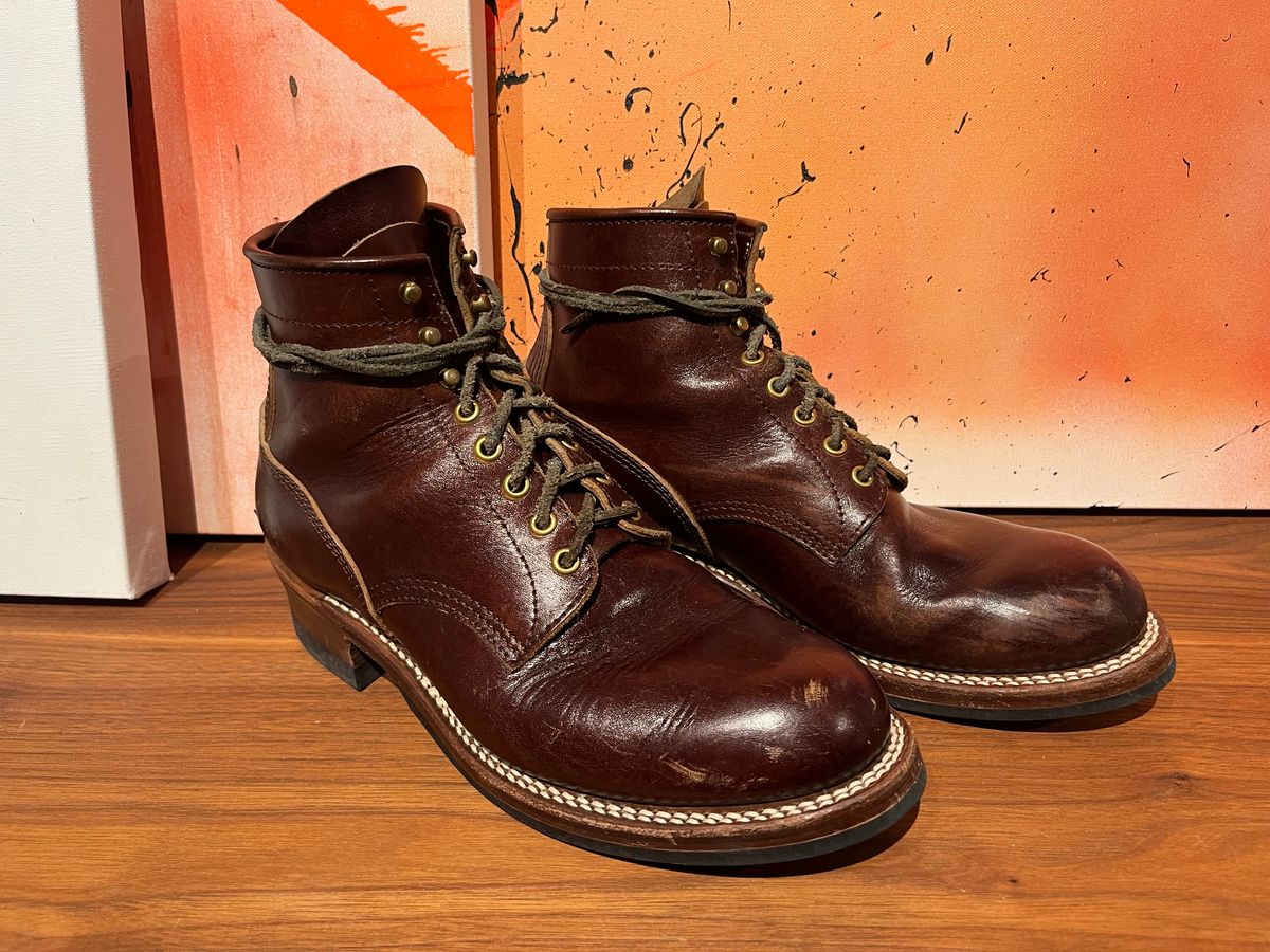 Photo by MrStudabaker on December 6, 2025 of the John Lofgren Steel Gang Boots in Dark Brown Shinki Horsebutt.