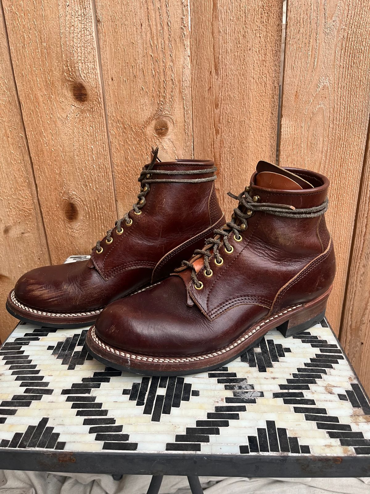 Photo by MrStudabaker on January 5, 2026 of the John Lofgren Steel Gang Boots in Dark Brown Shinki Horsebutt.