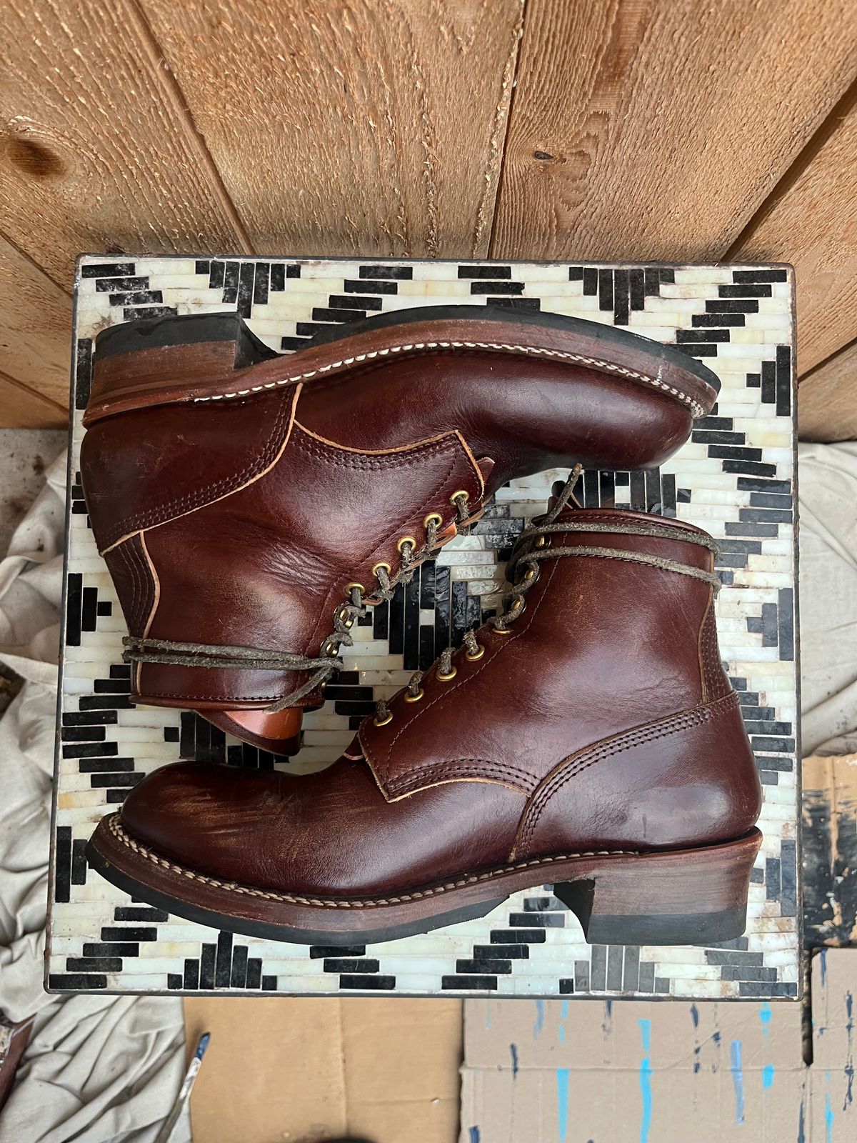 Photo by MrStudabaker on January 5, 2026 of the John Lofgren Steel Gang Boots in Dark Brown Shinki Horsebutt.