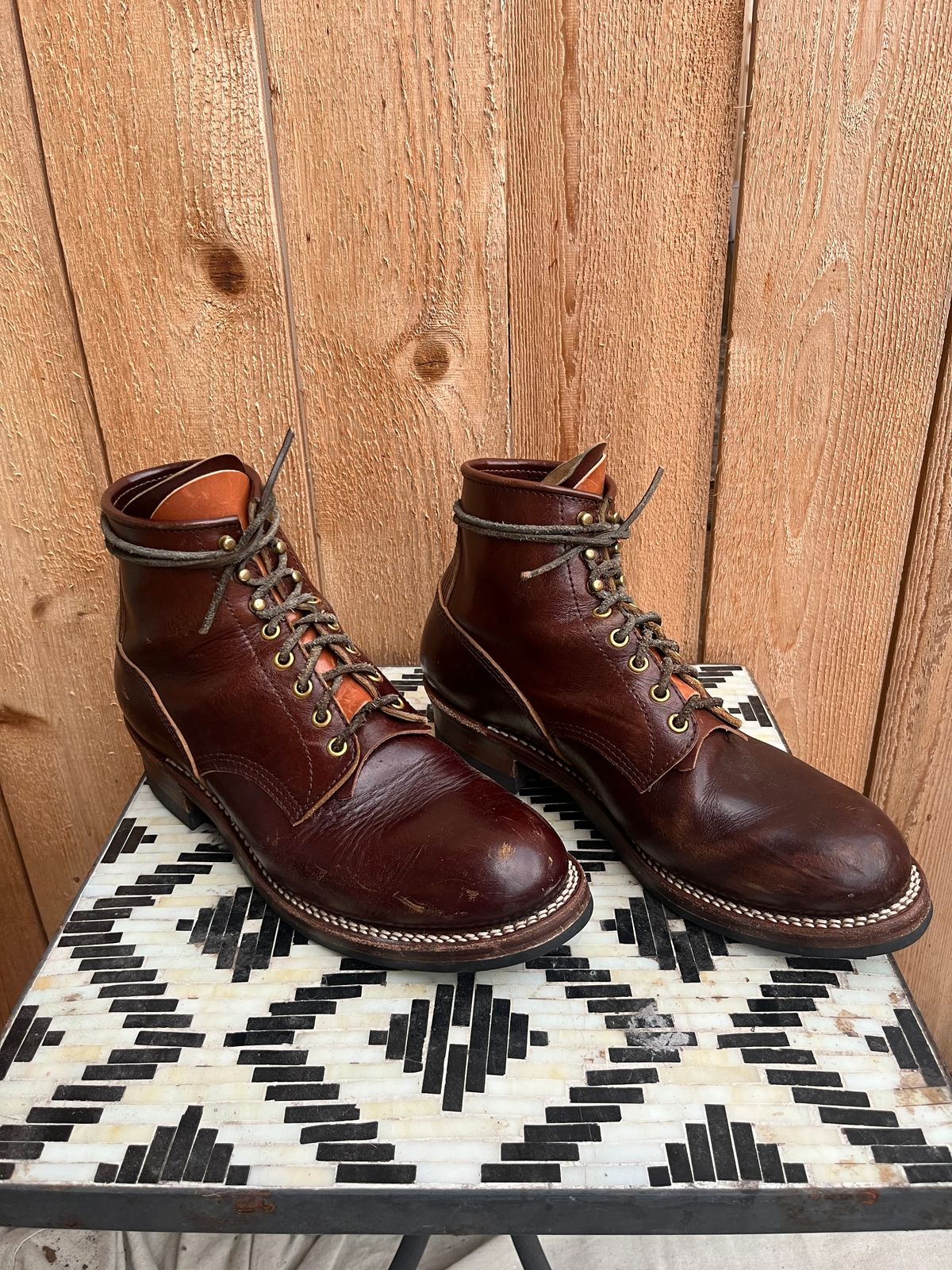 Photo by MrStudabaker on January 5, 2026 of the John Lofgren Steel Gang Boots in Dark Brown Shinki Horsebutt.