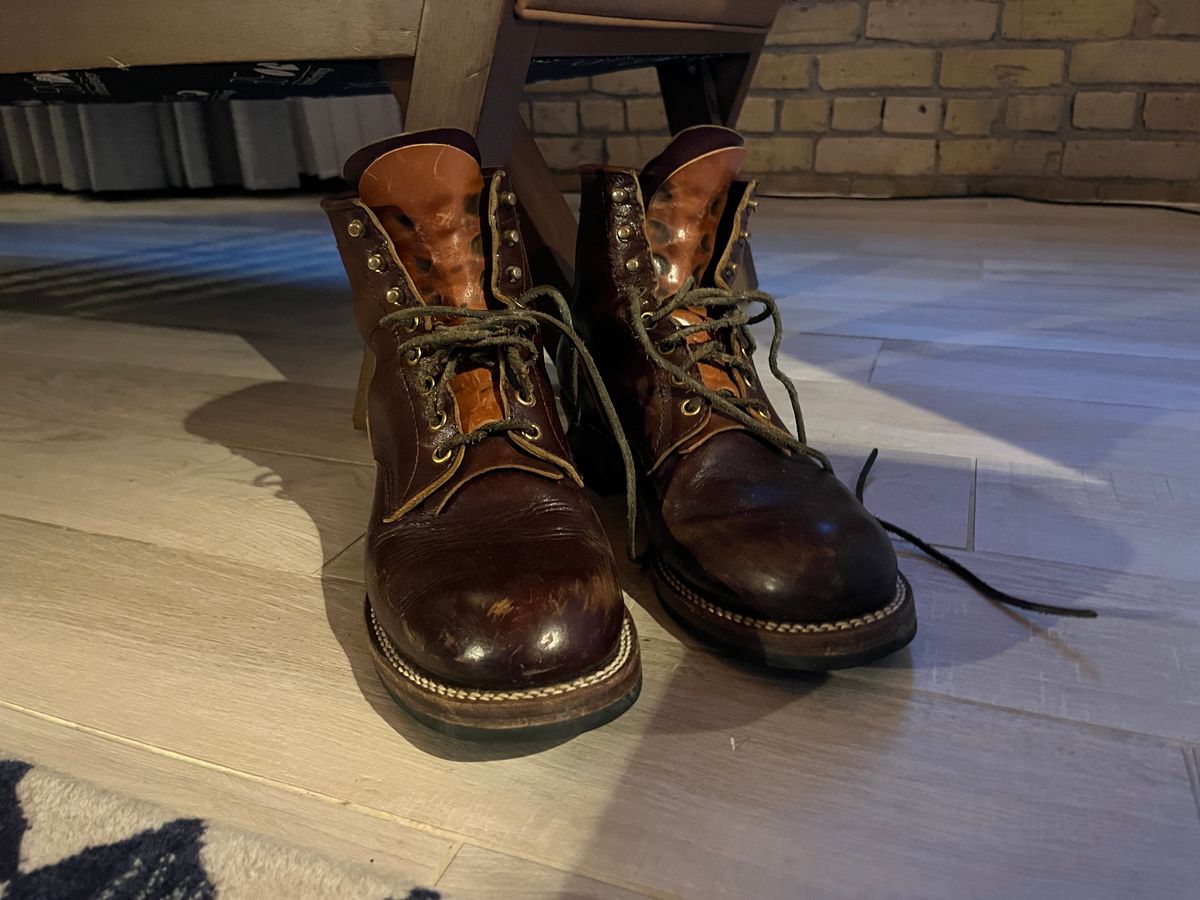 Photo by MrStudabaker on April 29, 2026 of the John Lofgren Steel Gang Boots in Dark Brown Shinki Horsebutt.