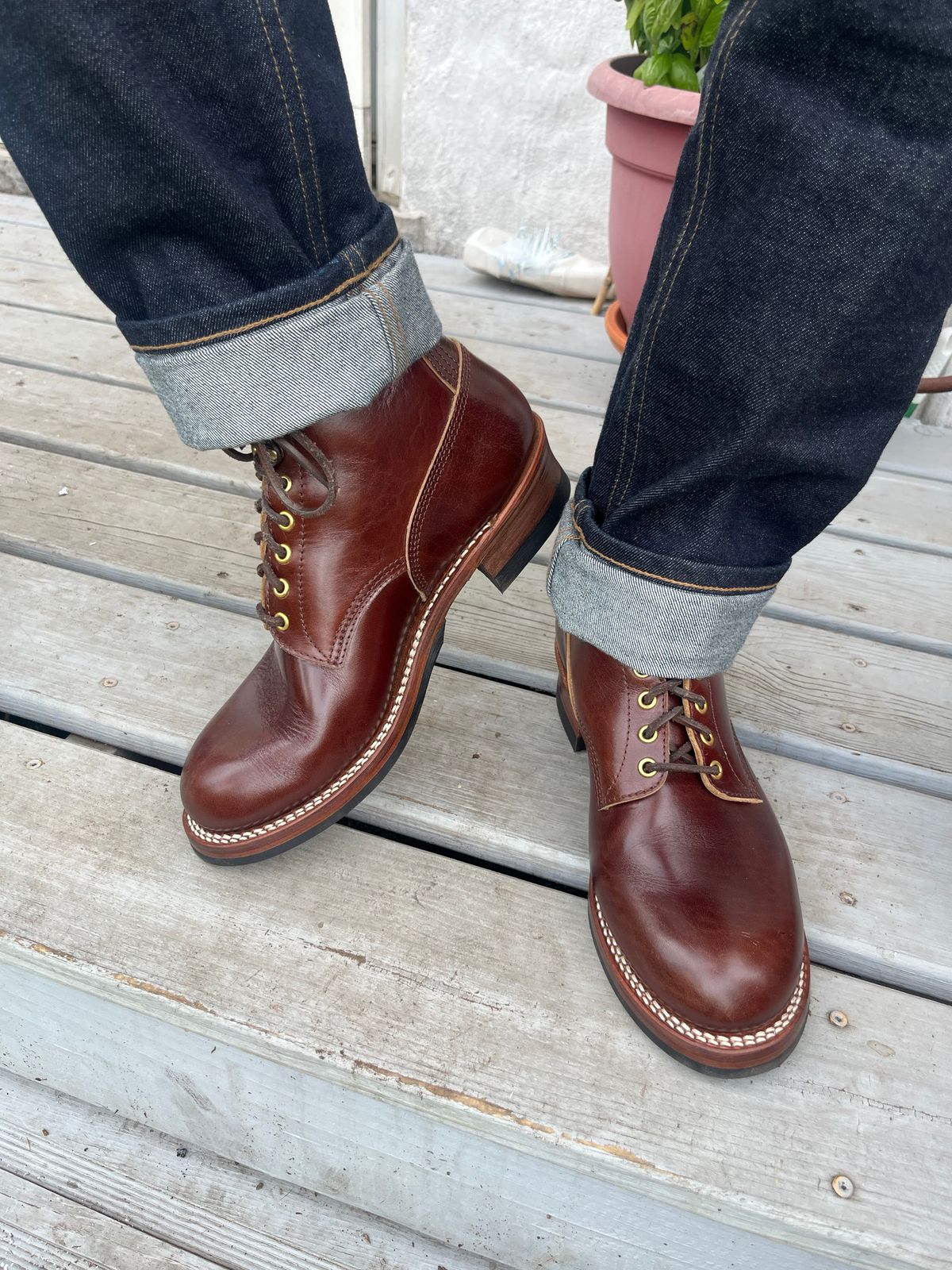Photo by MrStudabaker on August 15, 2025 of the John Lofgren Steel Gang Boots in Dark Brown Shinki Horsebutt.