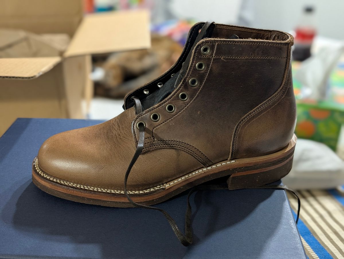 Photo by lemonpeak on August 8, 2025 of the Oak Street Bootmakers Storm Boot in Horween Natural Chromexcel.